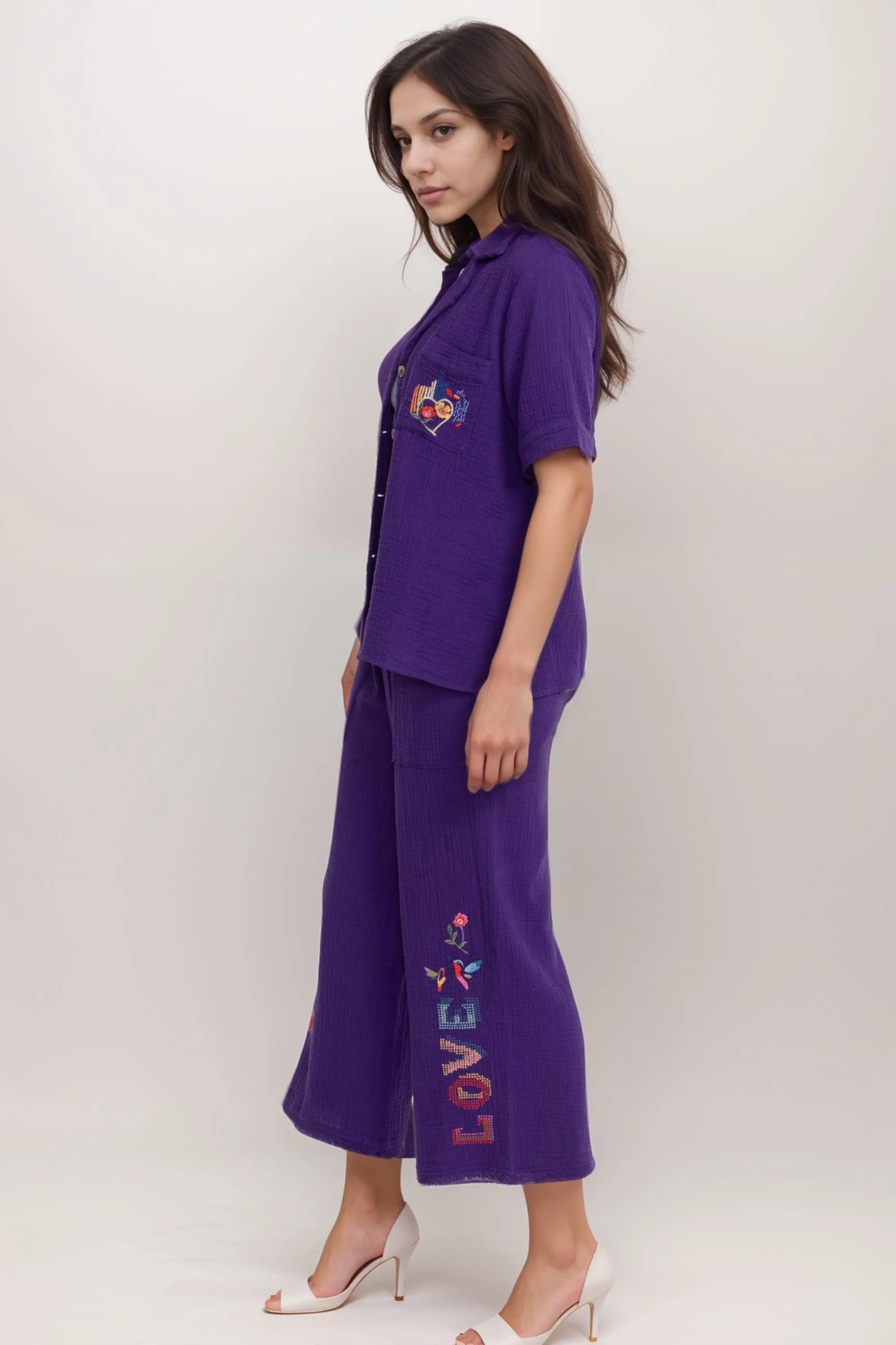 Johnny Was Violet Pull On Cotton Wide Leg Pants R63224-9