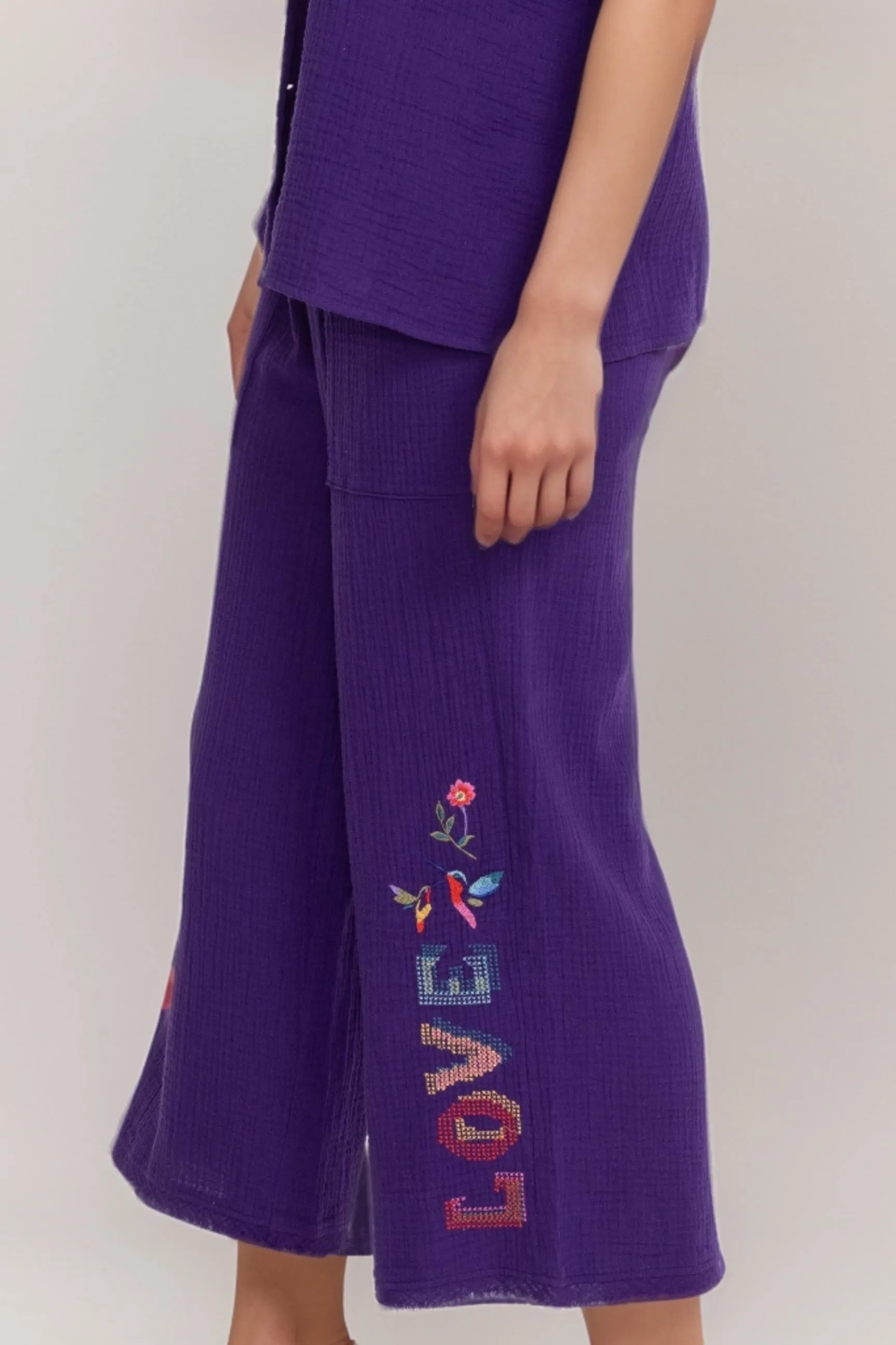 Johnny Was Violet Pull On Cotton Wide Leg Pants R63224-9