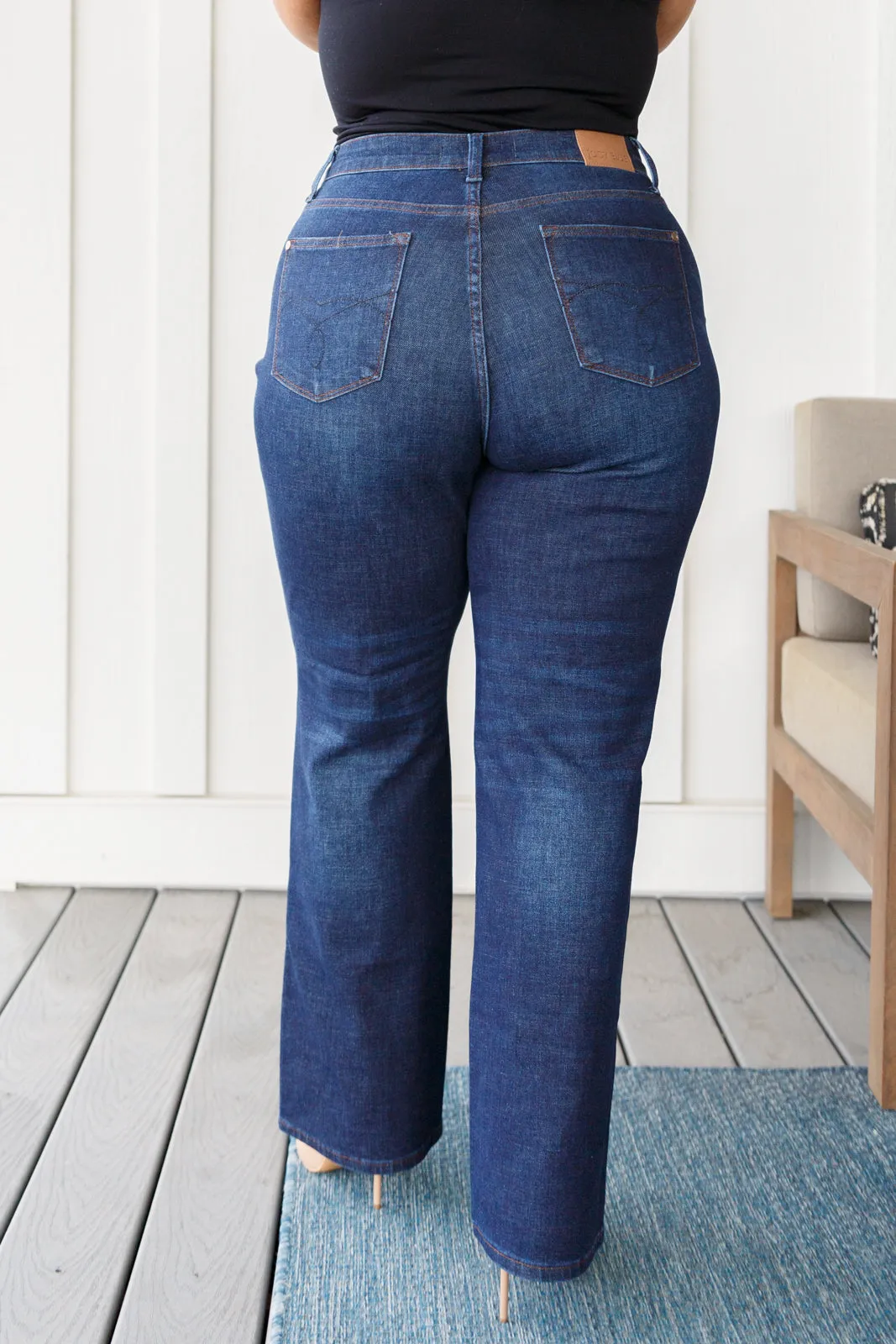 Judy Blue High-Rise Button Fly Straight Leg Jeans in Dark Wash