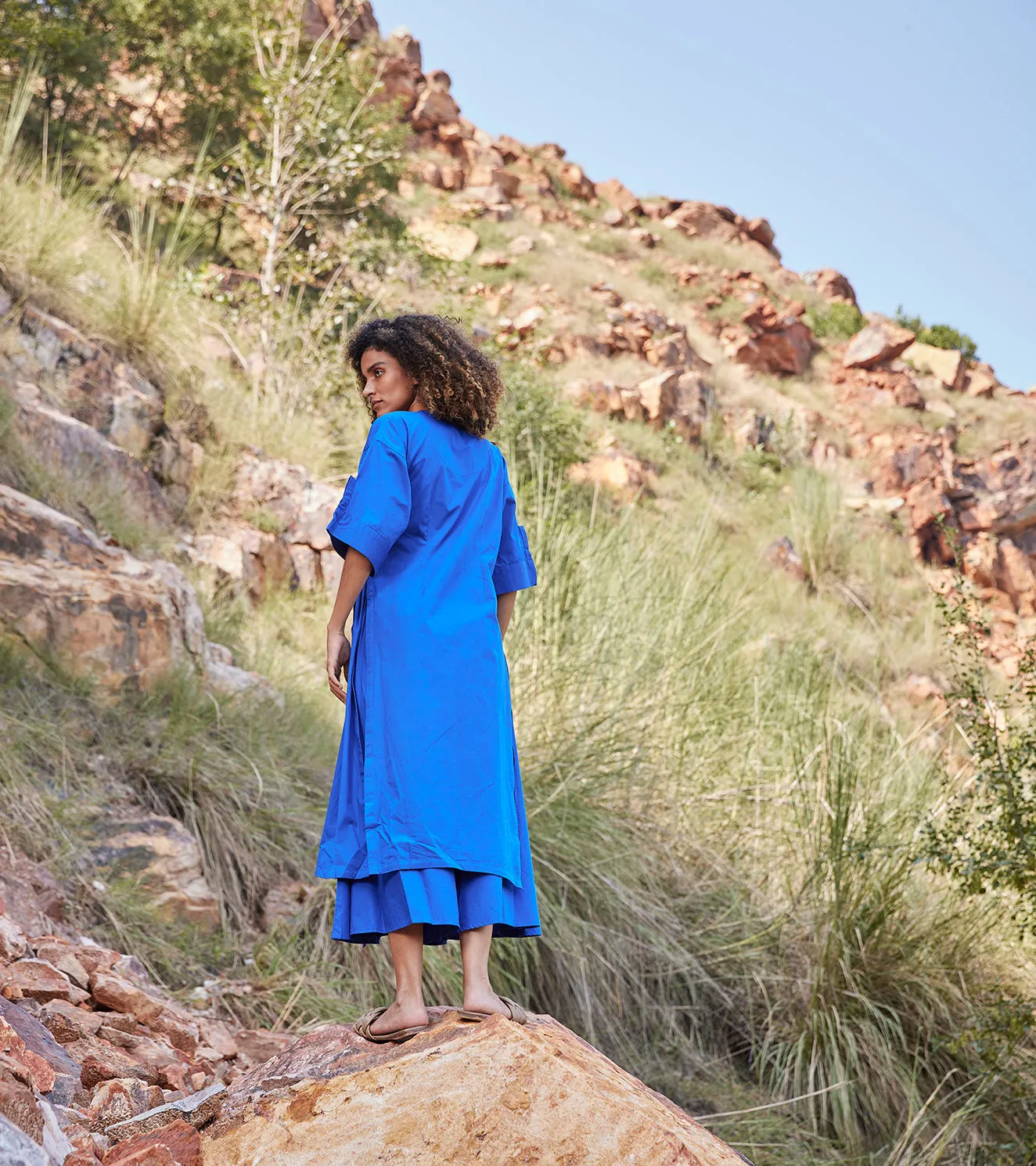 Khara Kapas Azure's Mist Co-ord Set Cotton Poplin  Electric Blue KW653