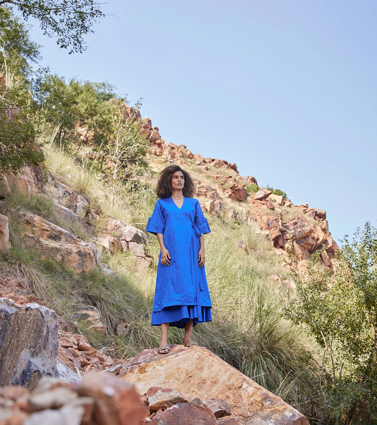 Khara Kapas Azure's Mist Co-ord Set Cotton Poplin  Electric Blue KW653