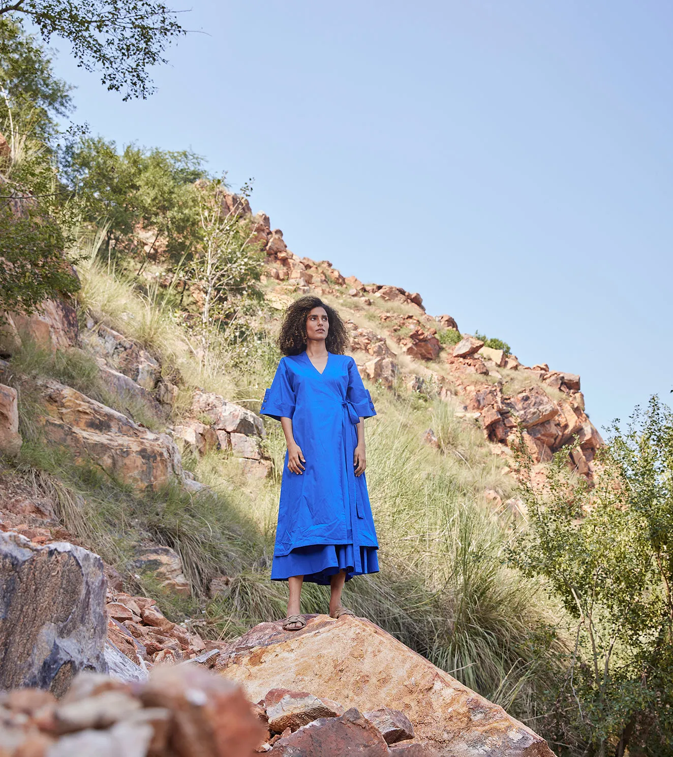 Khara Kapas Azure's Mist Co-ord Set Cotton Poplin  Electric Blue KW653