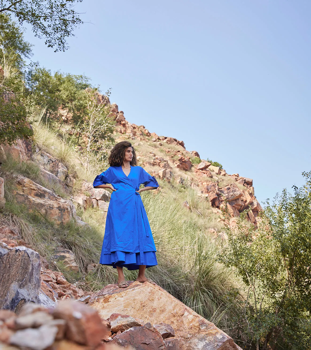 Khara Kapas Azure's Mist Co-ord Set Cotton Poplin  Electric Blue KW653