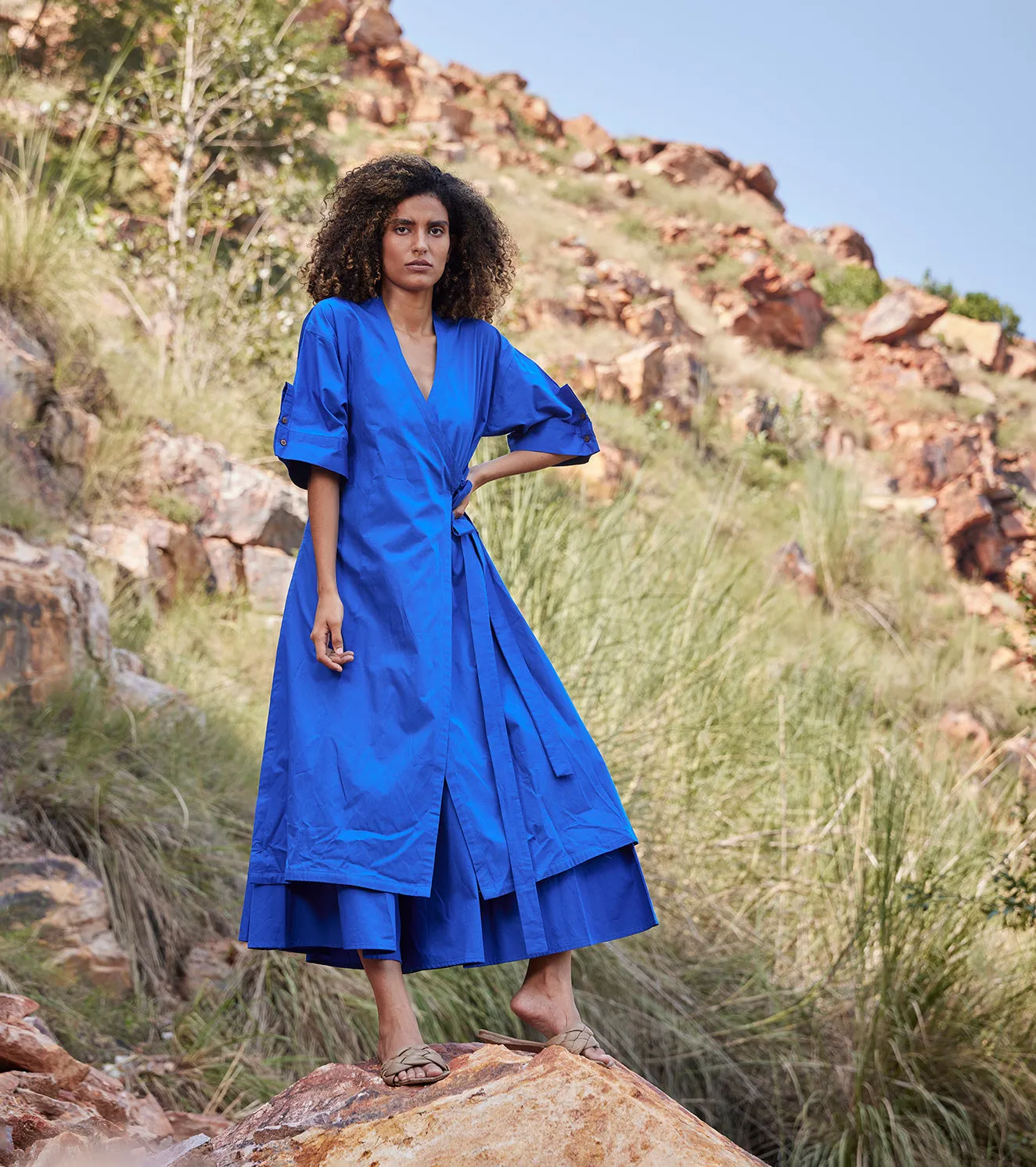 Khara Kapas Azure's Mist Co-ord Set Cotton Poplin  Electric Blue KW653