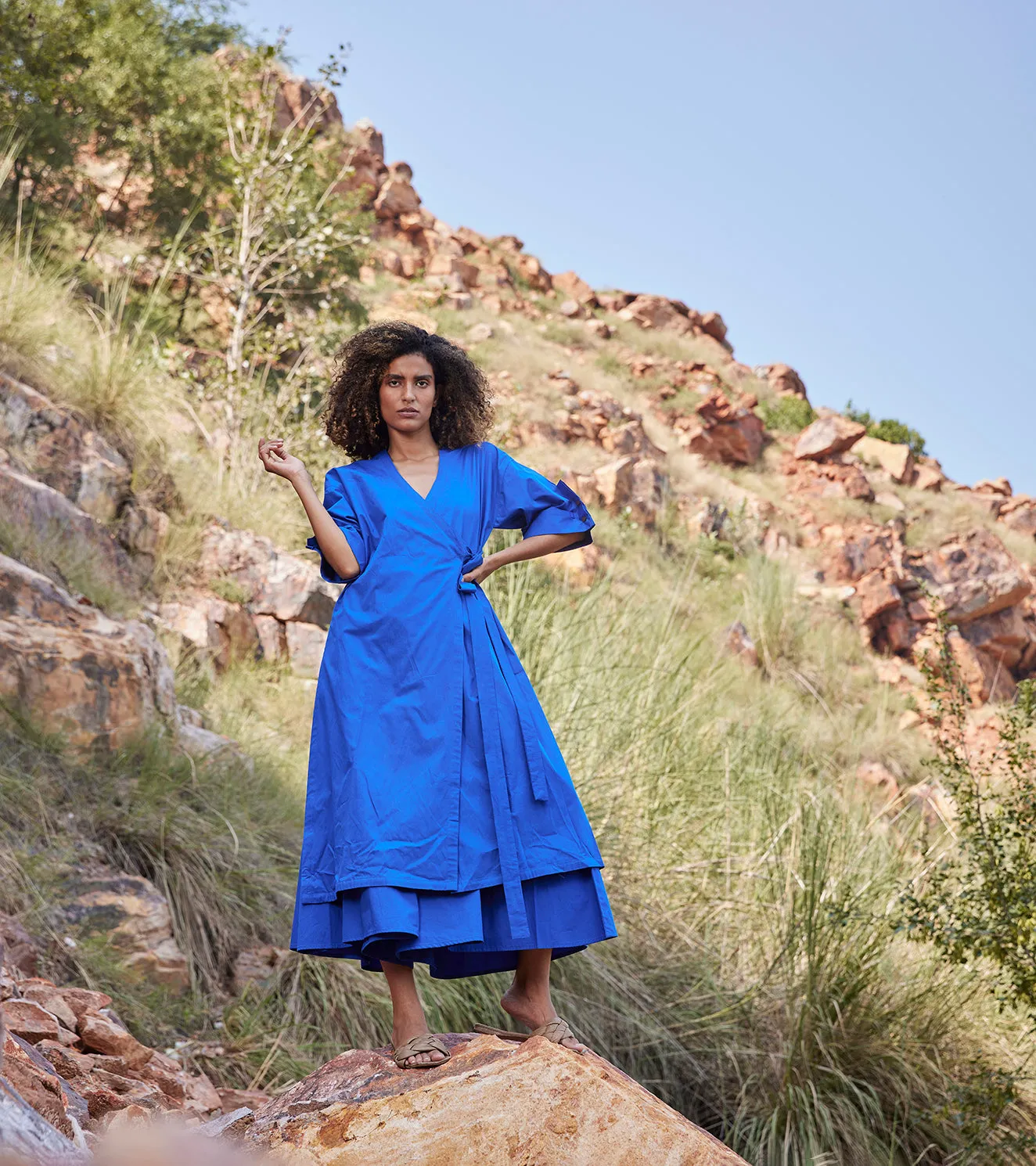 Khara Kapas Azure's Mist Co-ord Set Cotton Poplin  Electric Blue KW653