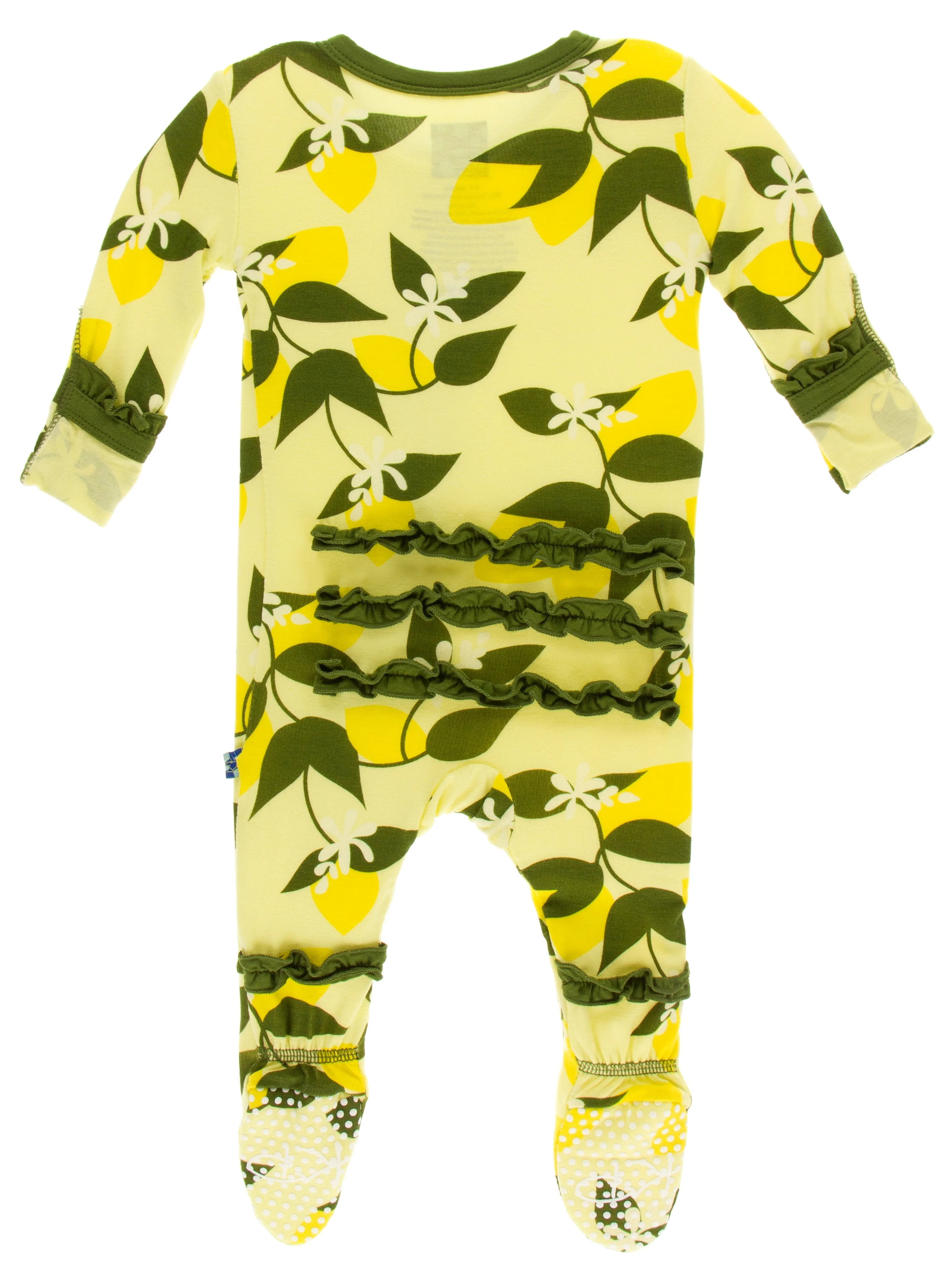 KicKee Pants Lime Blossom Lemon Tree Classic Layette Ruffle Footie with Zipper