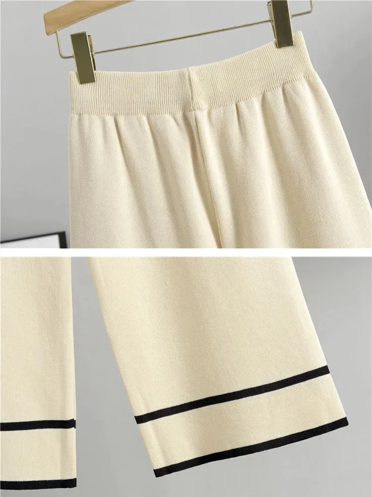 Knitted 2 Piece Sets Double Breasted Short Knitwears