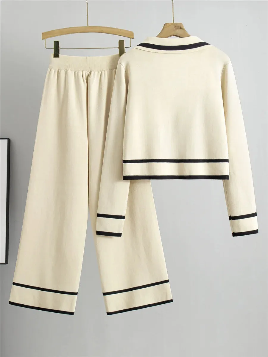 Knitted 2 Piece Sets Double Breasted Short Knitwears