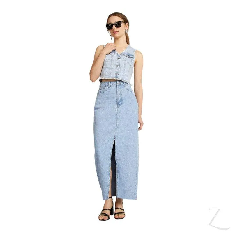 Ladies Super Strong Cropped Pencil Denim Skirt | Maxi  | "Mina"