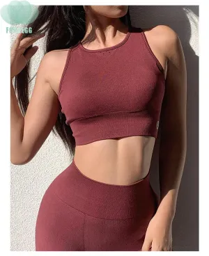 Ladies Yoga Shock proof Vest- Bra Breathable Fitness Sports Running Suit wide strap bra and legging crop top