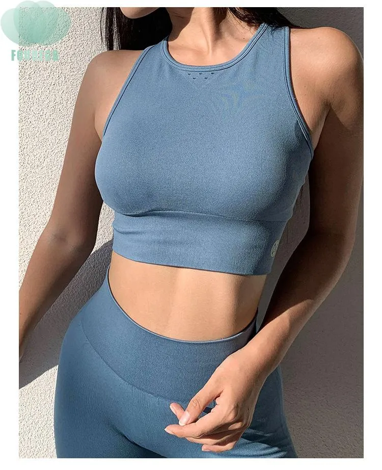 Ladies Yoga Shock proof Vest- Bra Breathable Fitness Sports Running Suit wide strap bra and legging crop top