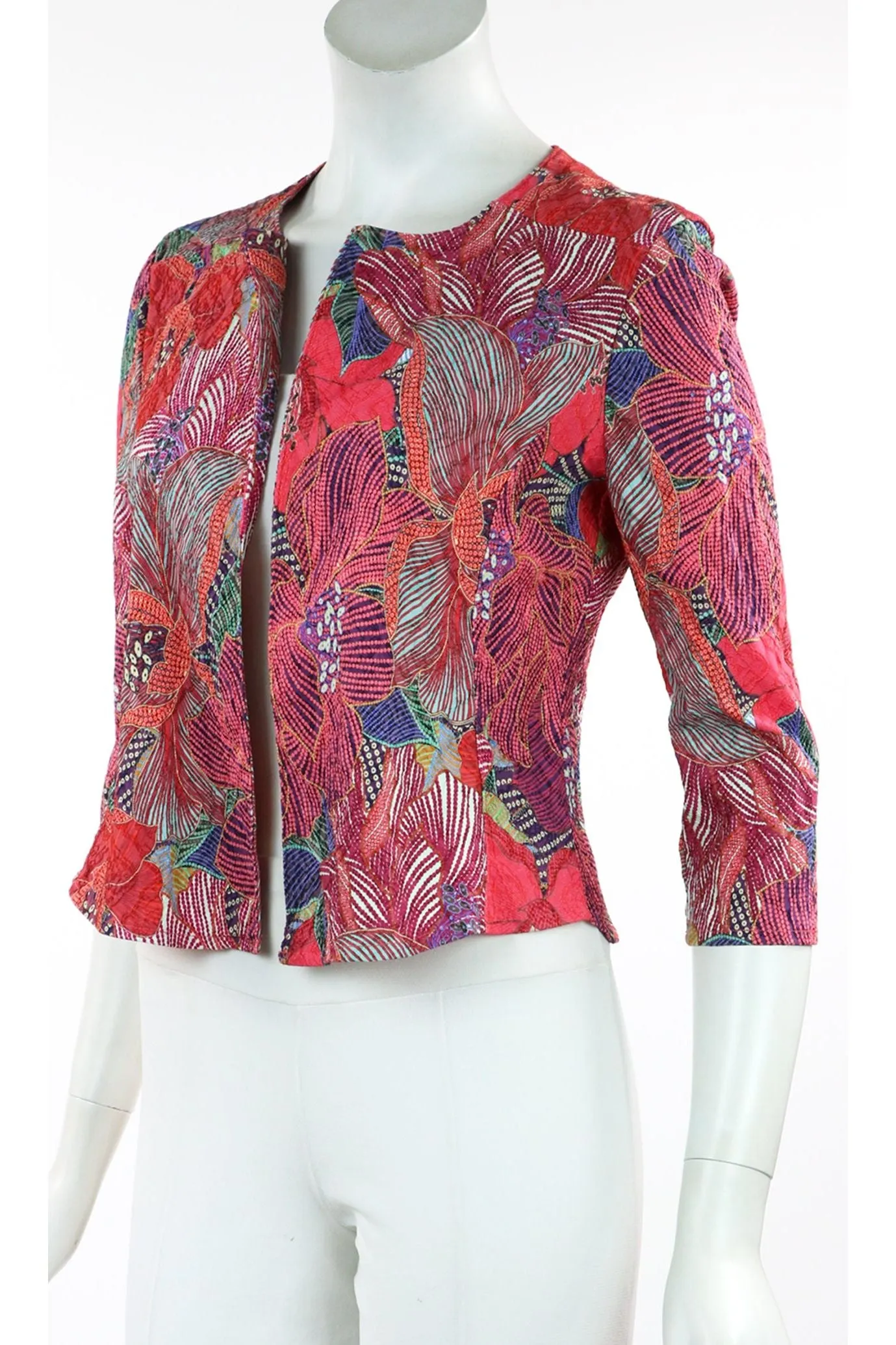 LAUREN Textured Floral 3/4 Sleeves Bolero Jacket