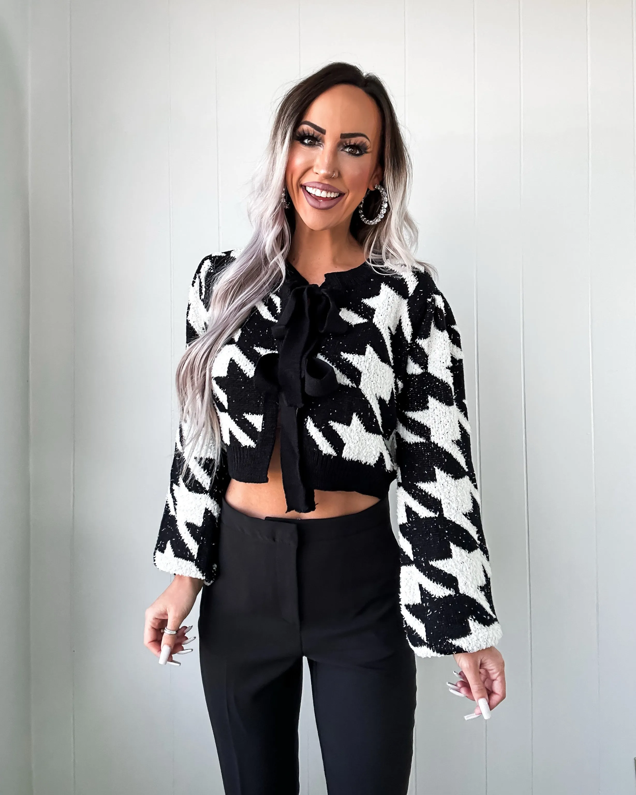 Legacy Luxe Houndstooth Cropped Sweater - Black/White