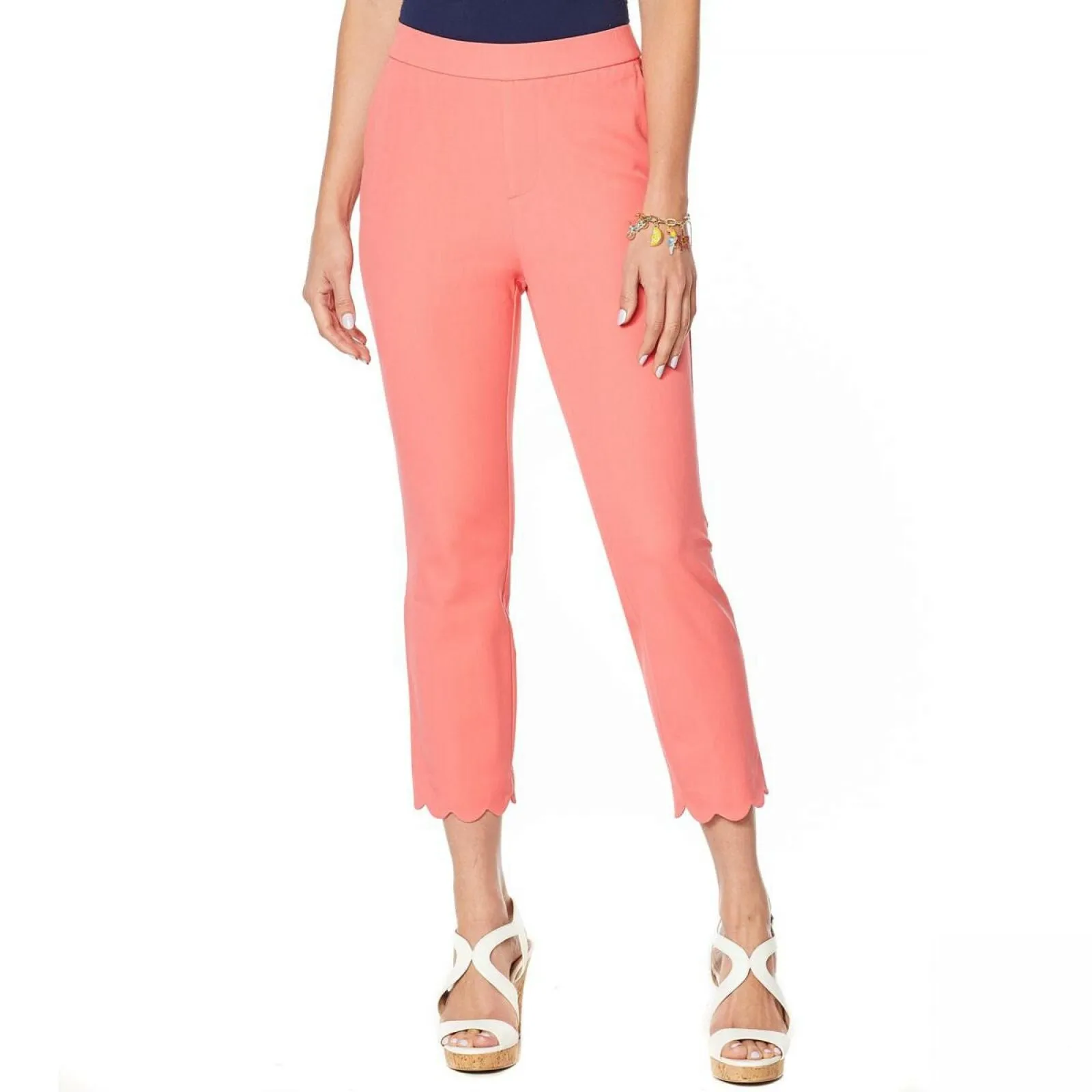 Lemon Way Women's Flawless Twill Scallop Hem Crop Pants Coral 14