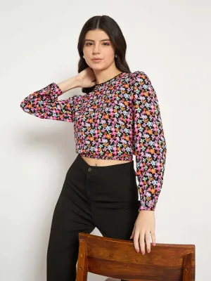 Madame Floral Print Tie Back Pink Crop Top
