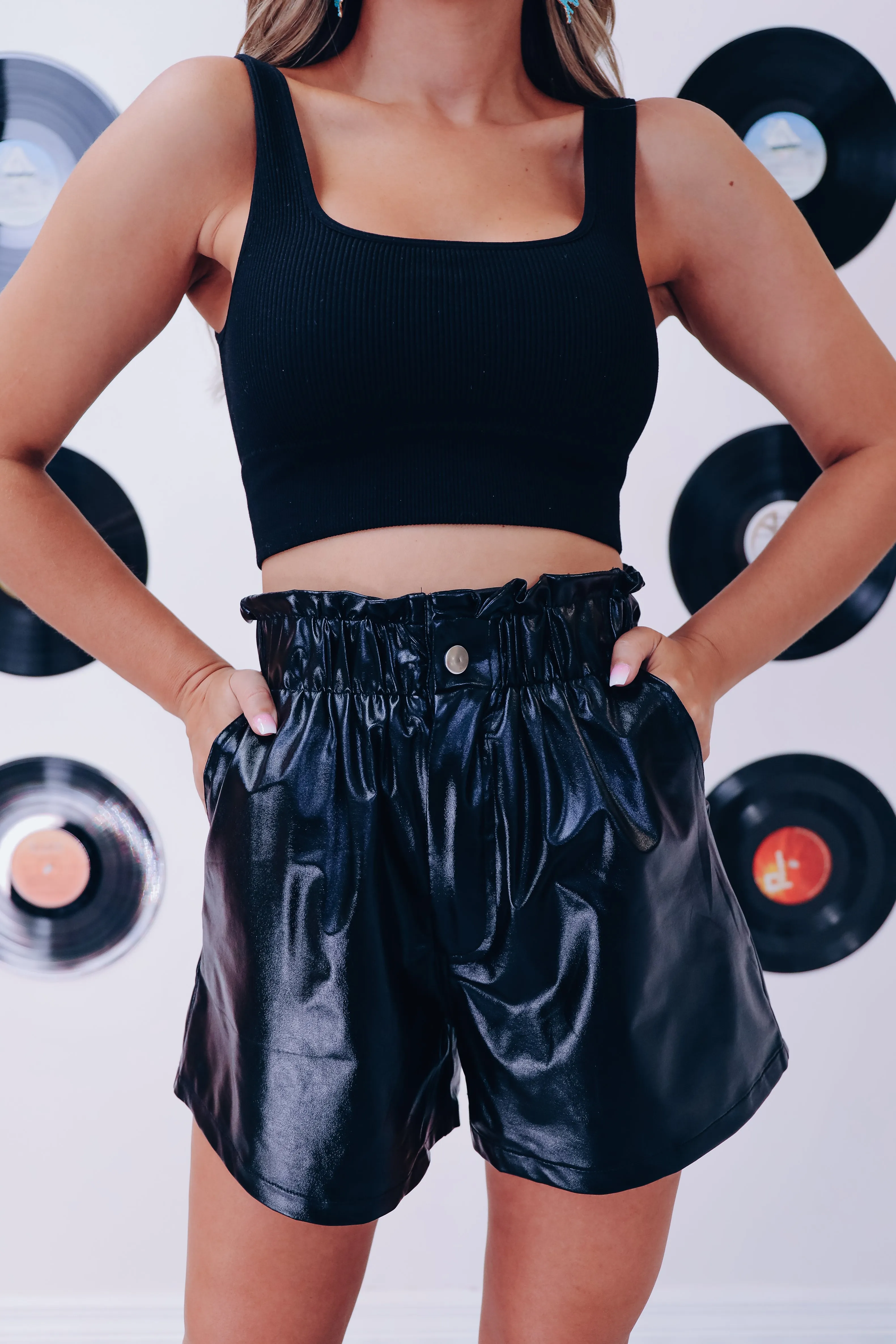 Maeve Metallic Smock Waist Shorts - Black