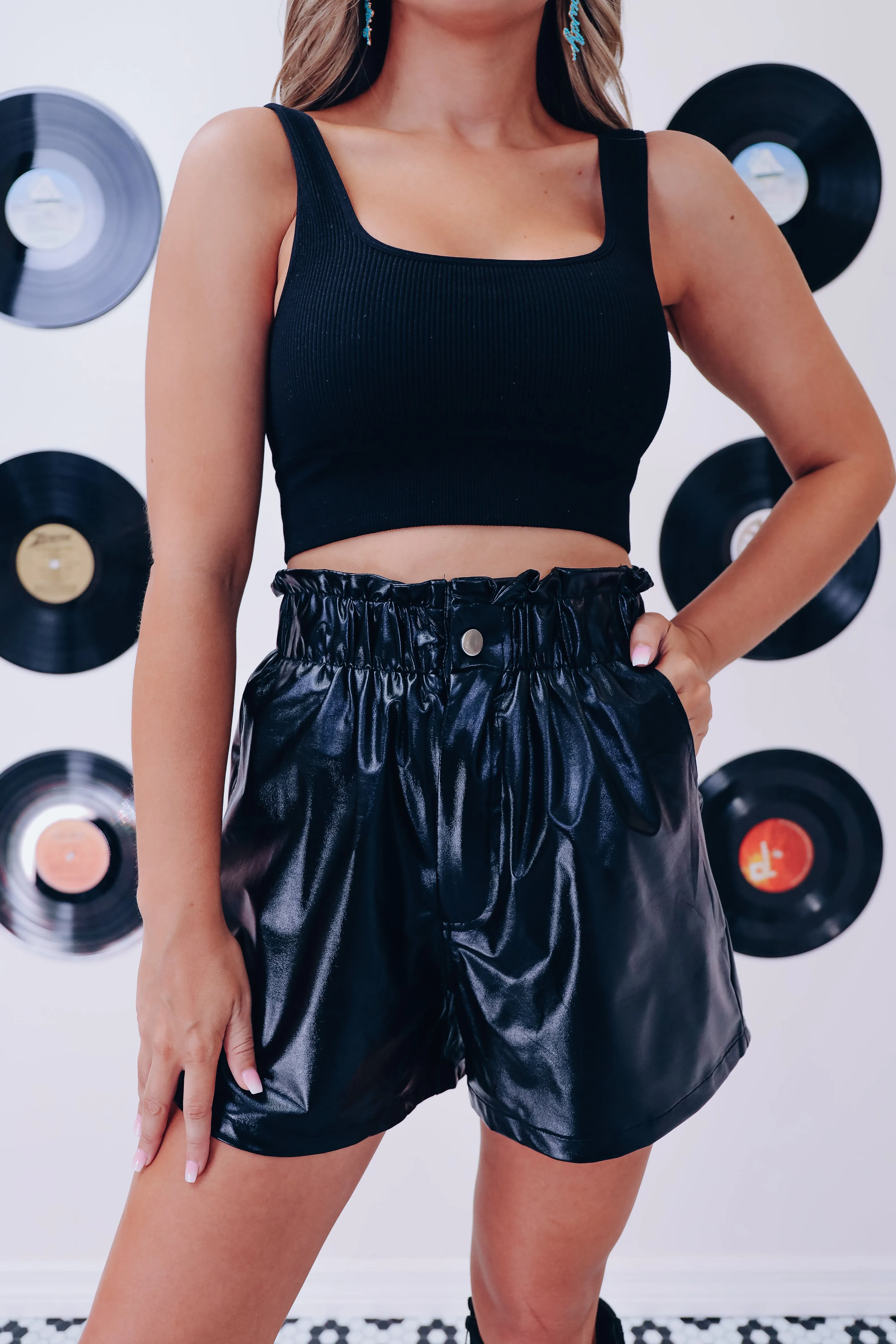 Maeve Metallic Smock Waist Shorts - Black