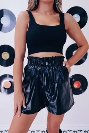 Maeve Metallic Smock Waist Shorts - Black