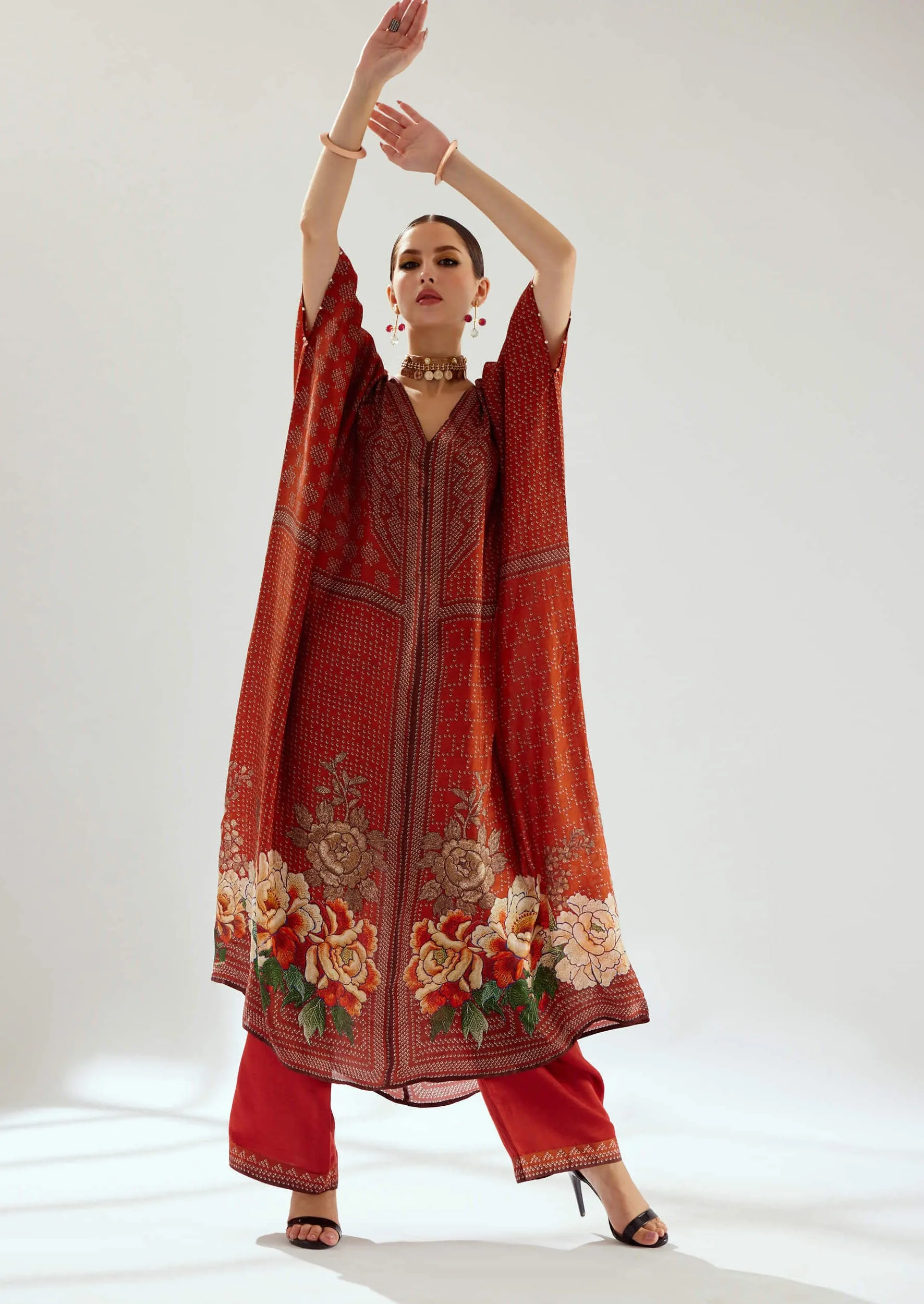 Majida rust silk kaftan
