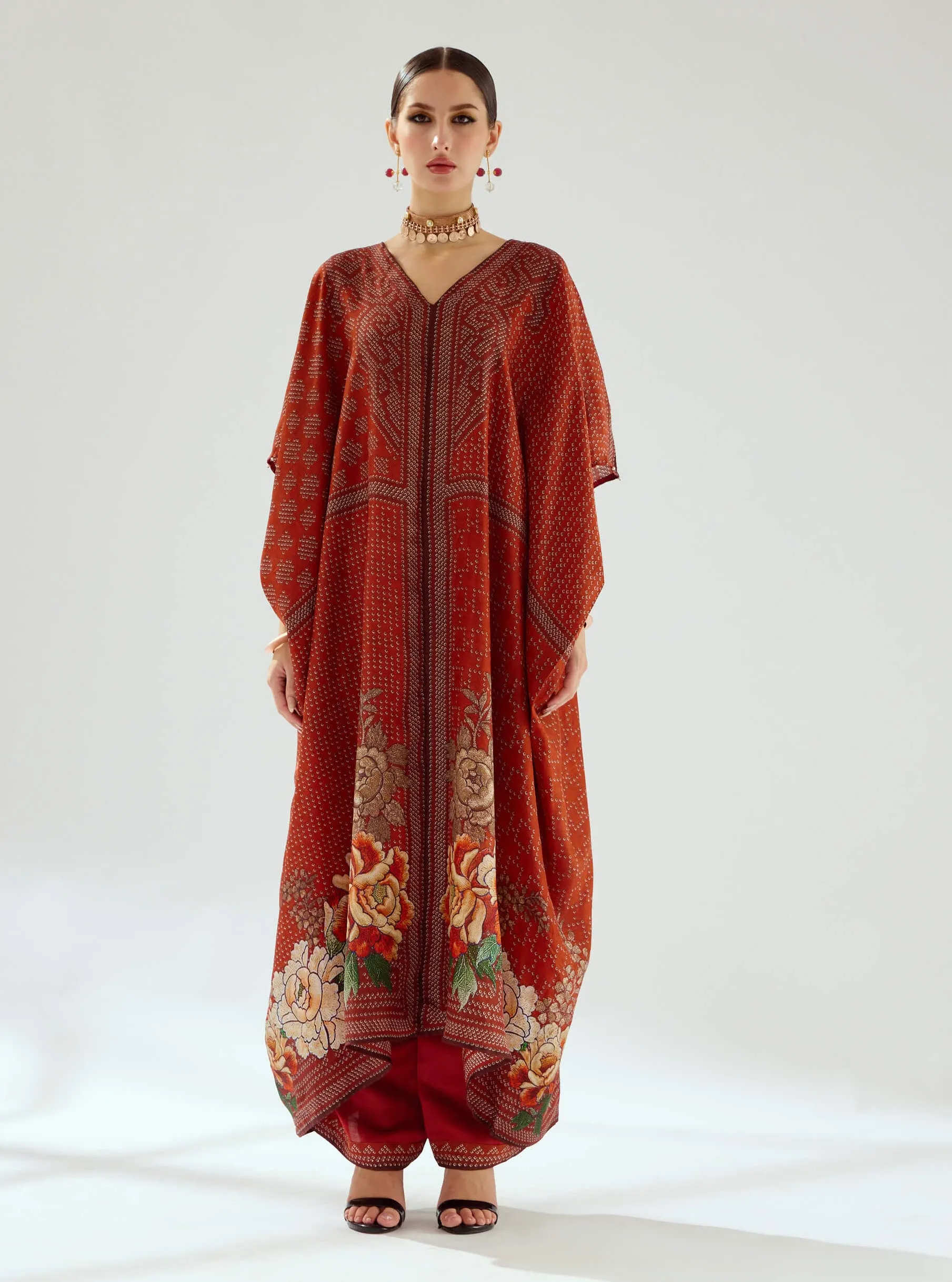 Majida rust silk kaftan