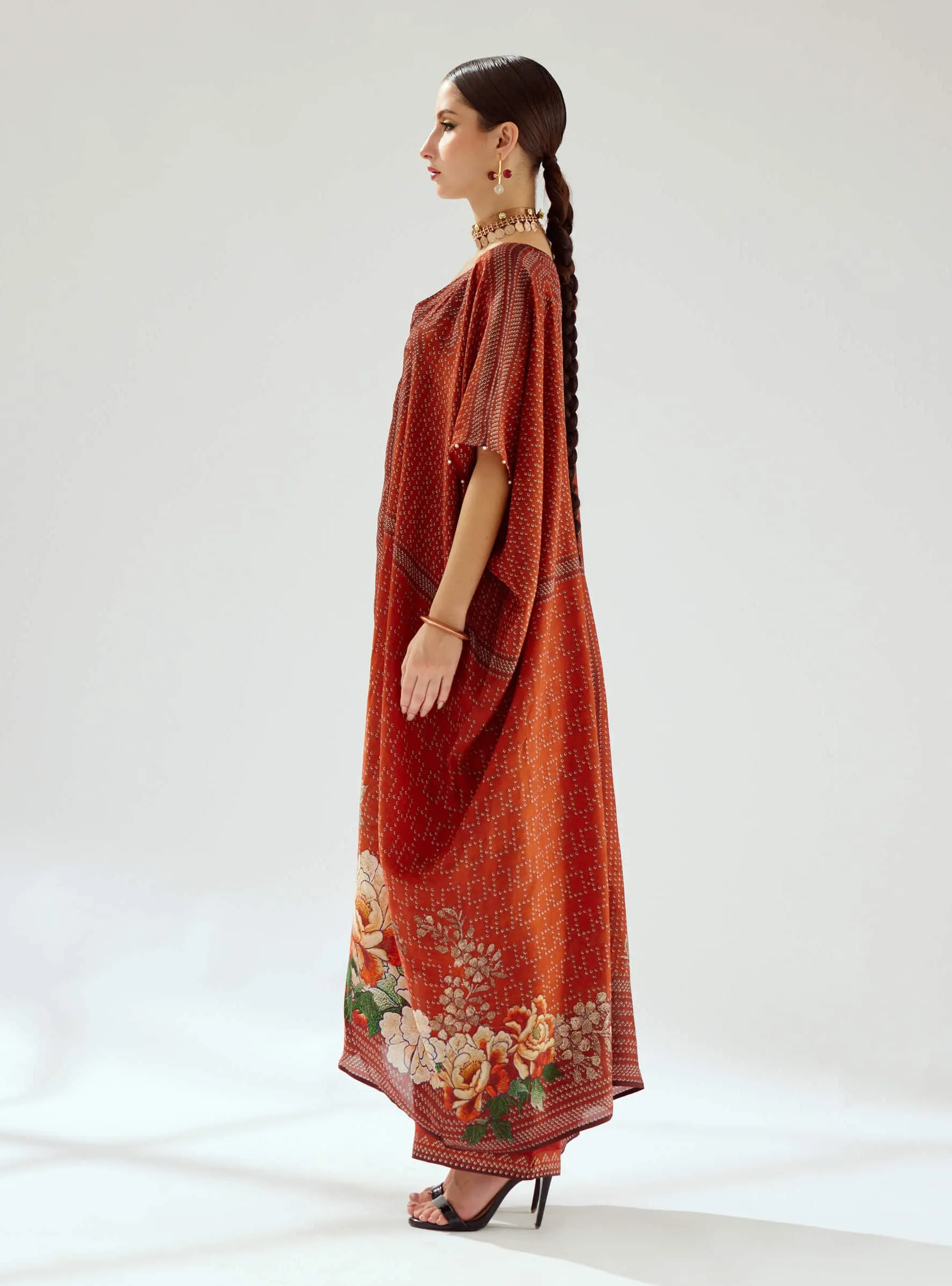 Majida rust silk kaftan