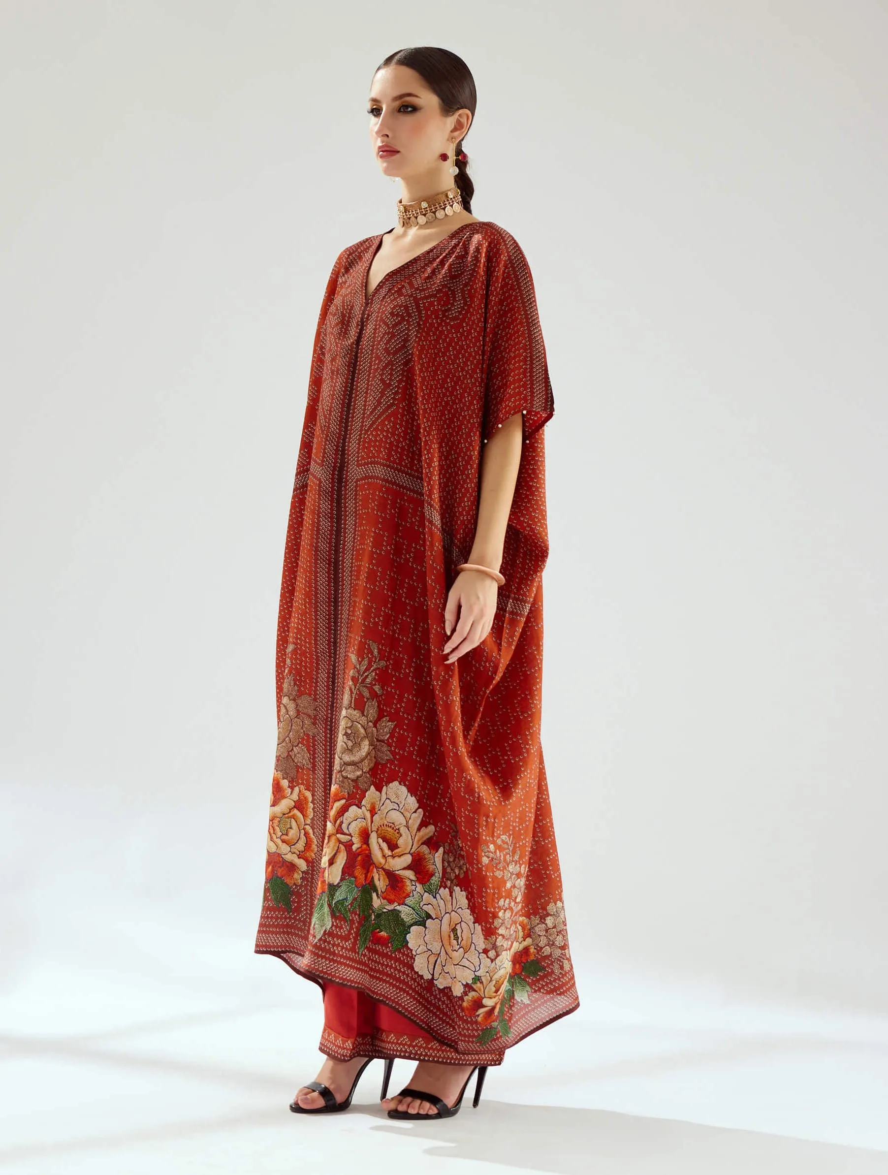 Majida rust silk kaftan