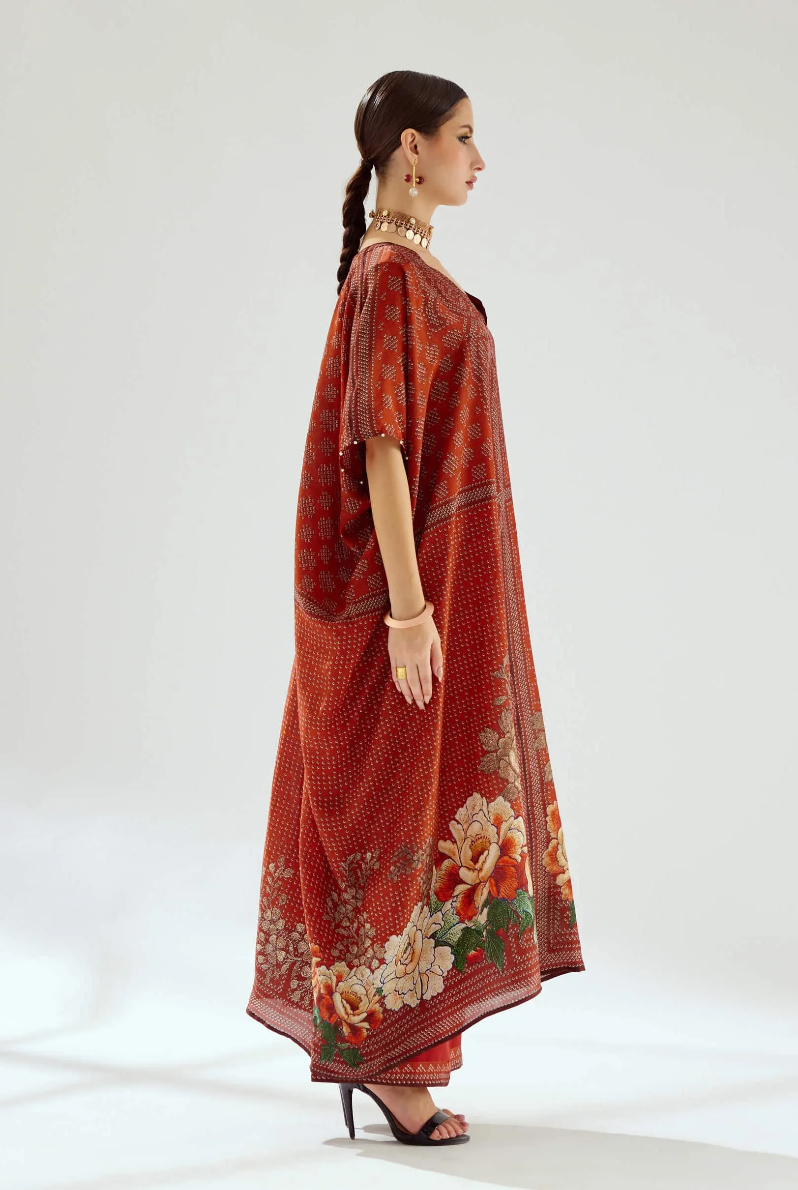 Majida rust silk kaftan