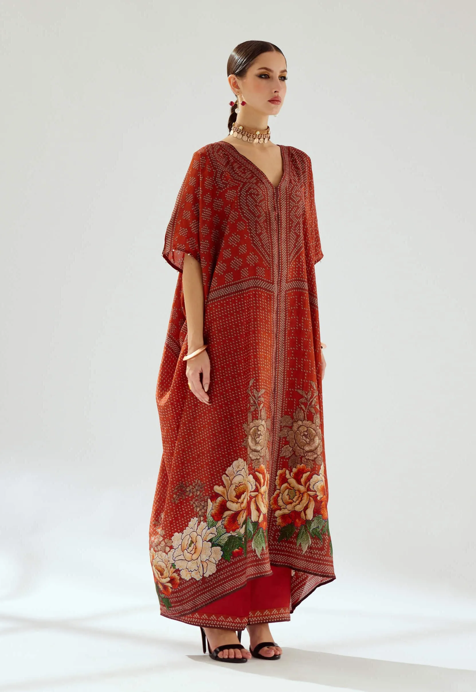 Majida rust silk kaftan