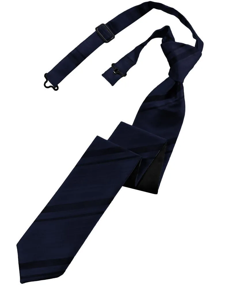 Midnight Blue Striped Satin Skinny Necktie