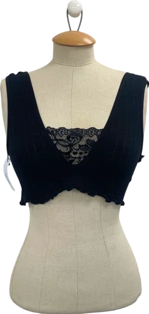 Nasty Gal Black Seamless Lace Trim Bralette S-M