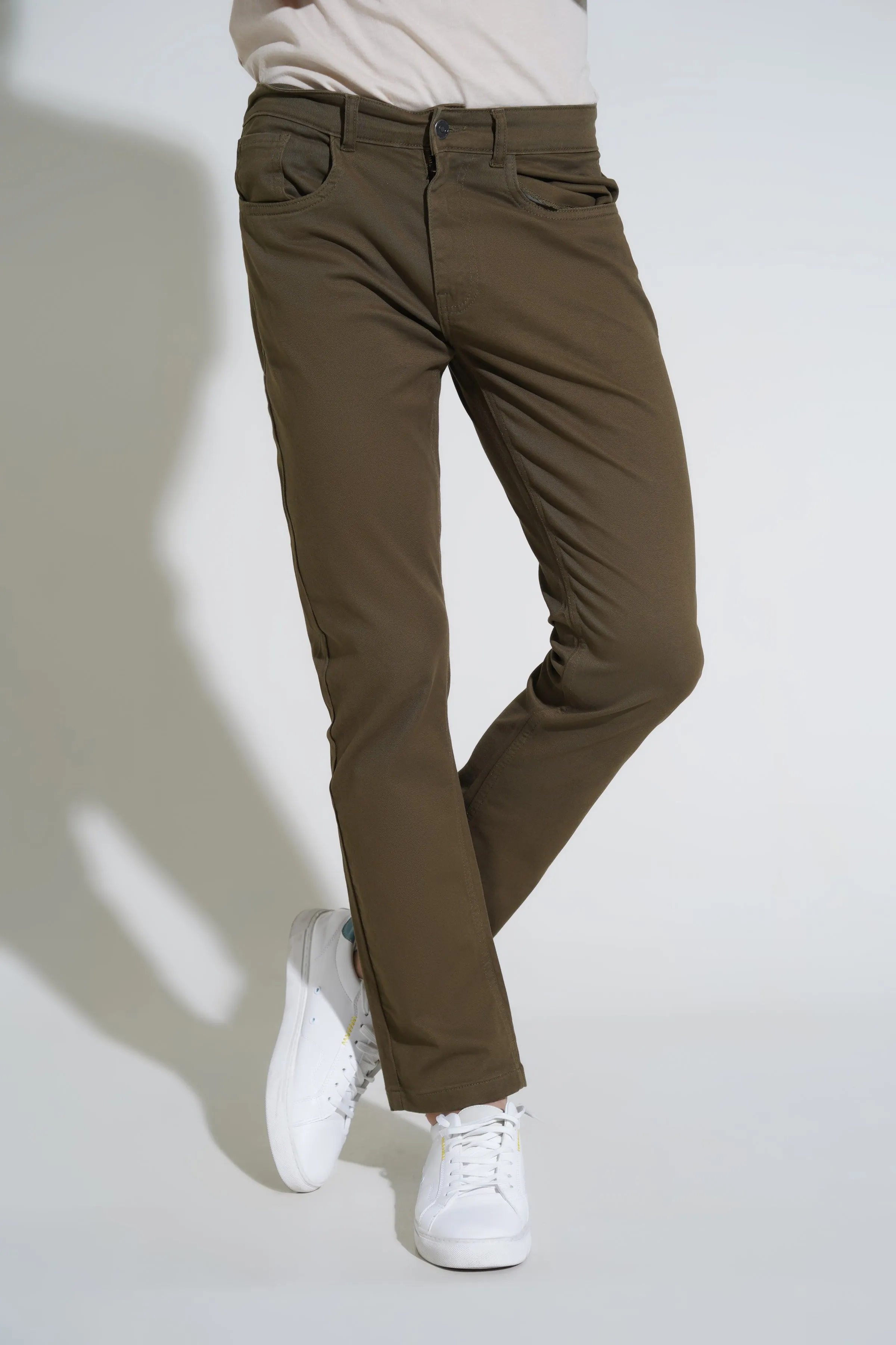 Olive Cotton Pants-Smart Fit