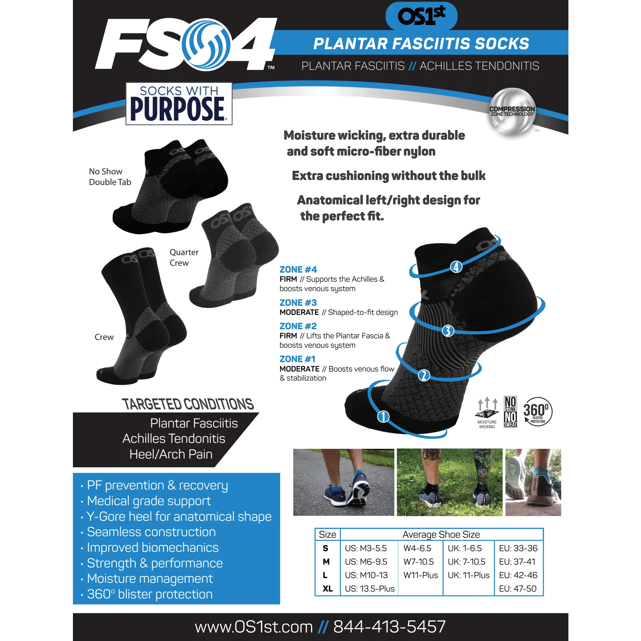 OS1st Plantar Fasciitis Compression Quarter Socks