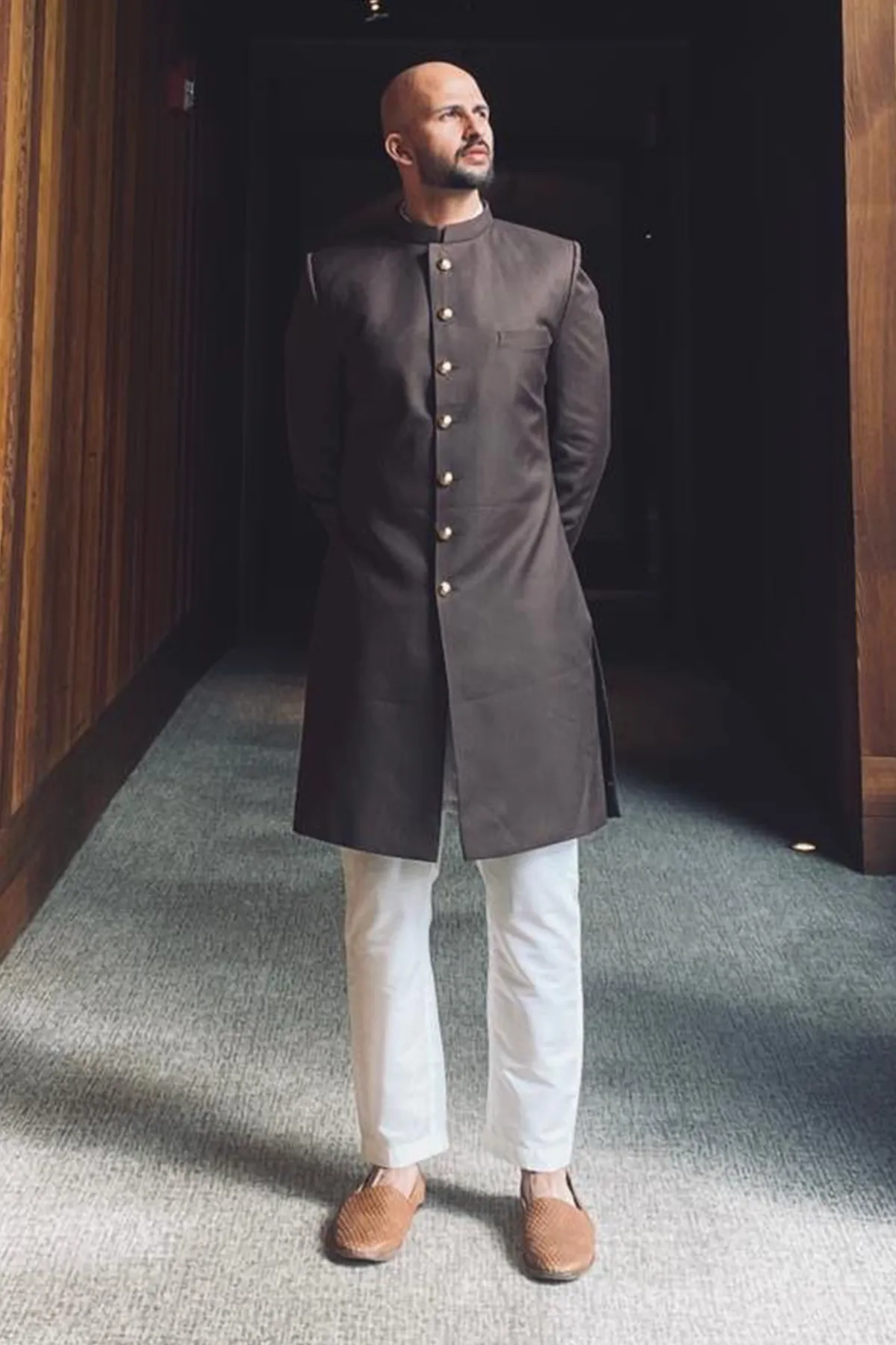 Osama - Black Classic Bandgala Achkan Set