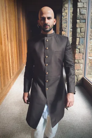 Osama - Black Classic Bandgala Achkan Set