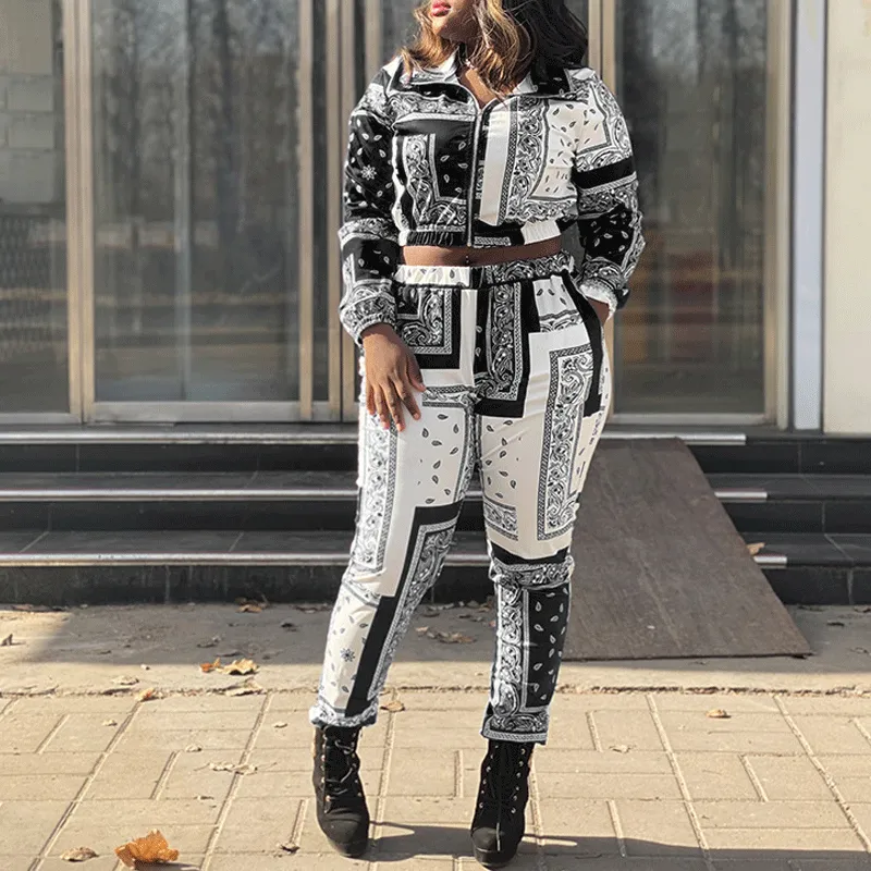 Paisley Pattern Zipper Design Coat & Pants Set