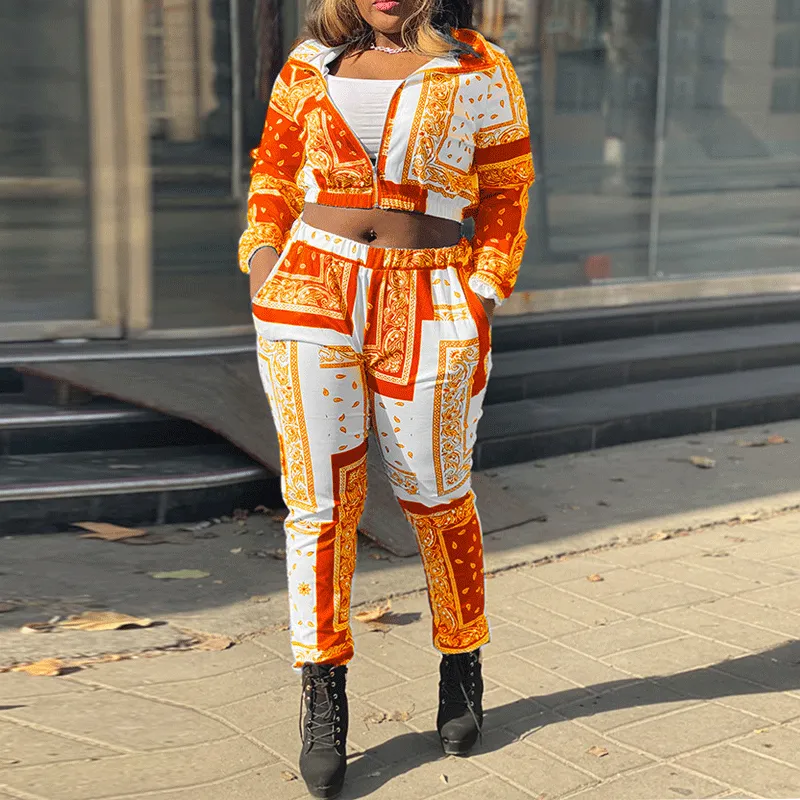 Paisley Pattern Zipper Design Coat & Pants Set