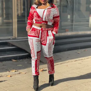 Paisley Pattern Zipper Design Coat & Pants Set