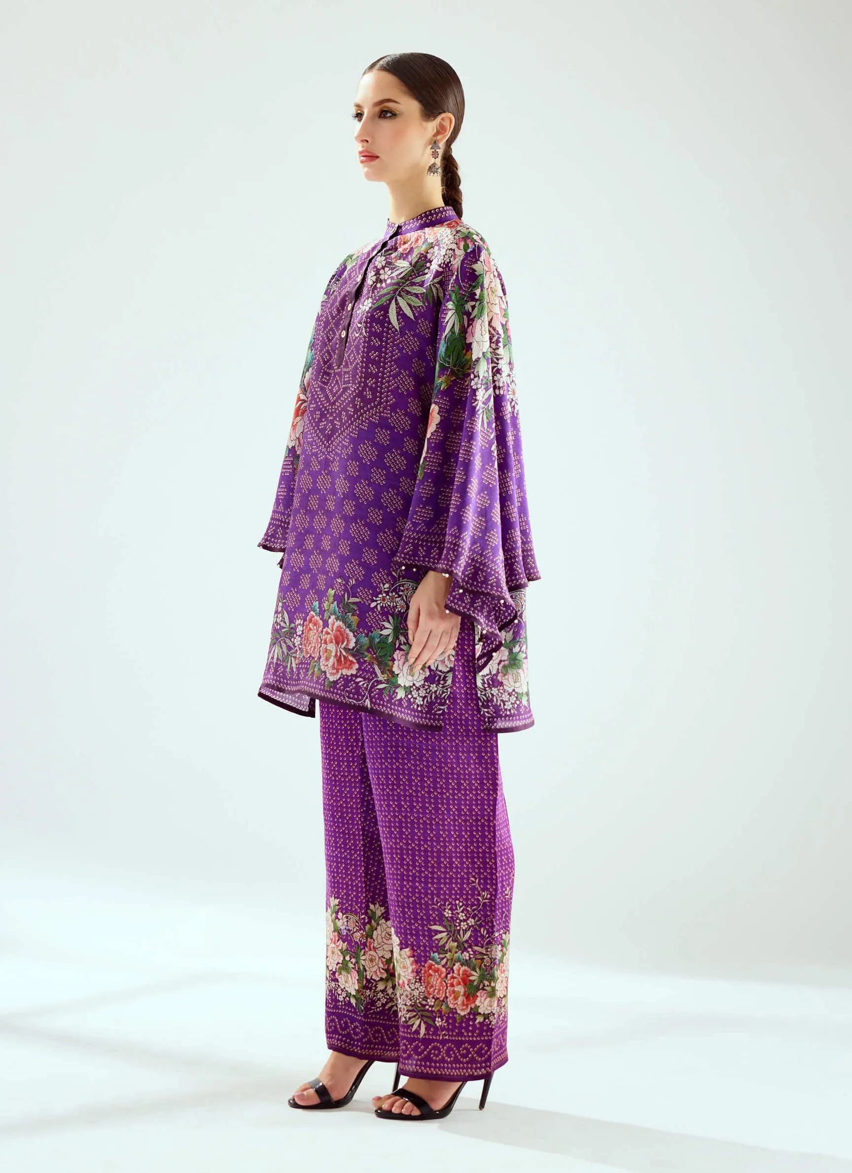 Permaz purple satin palazzo and tunic