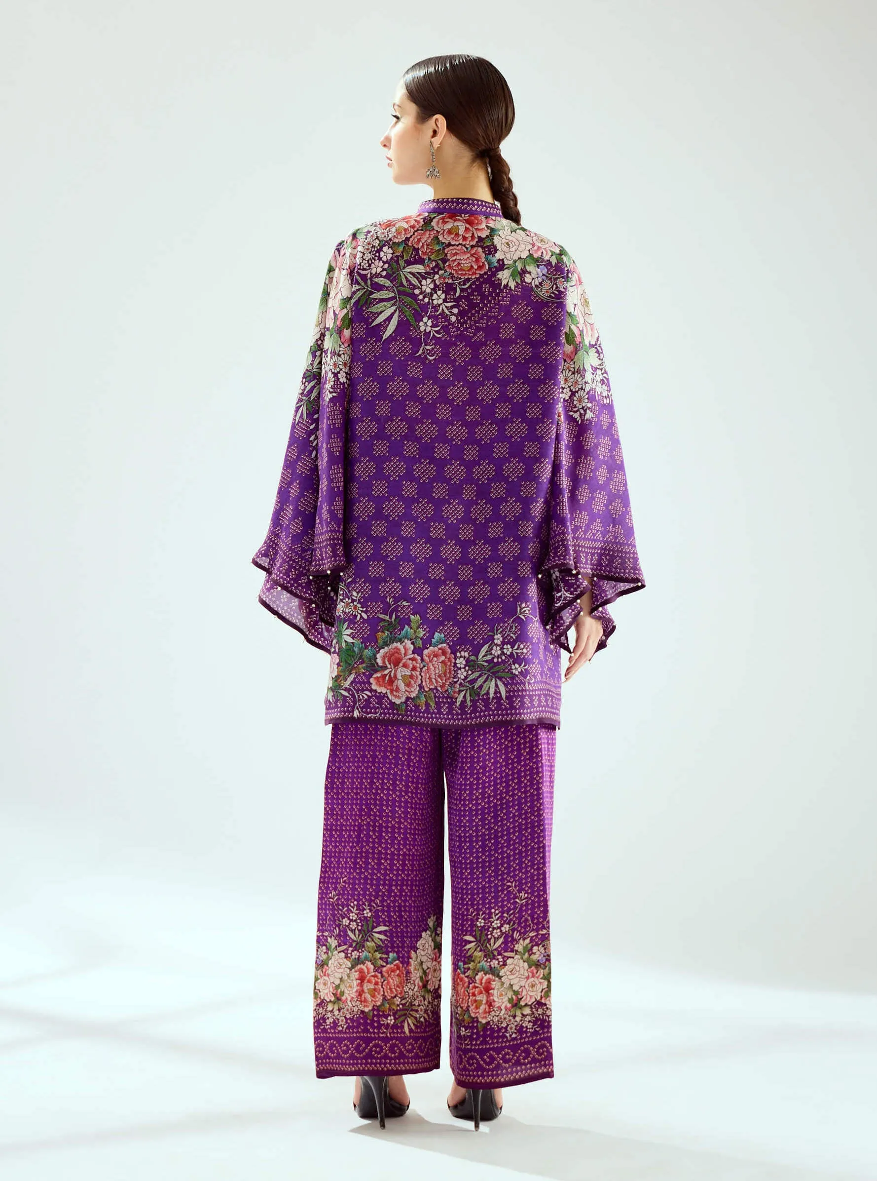 Permaz purple satin palazzo and tunic