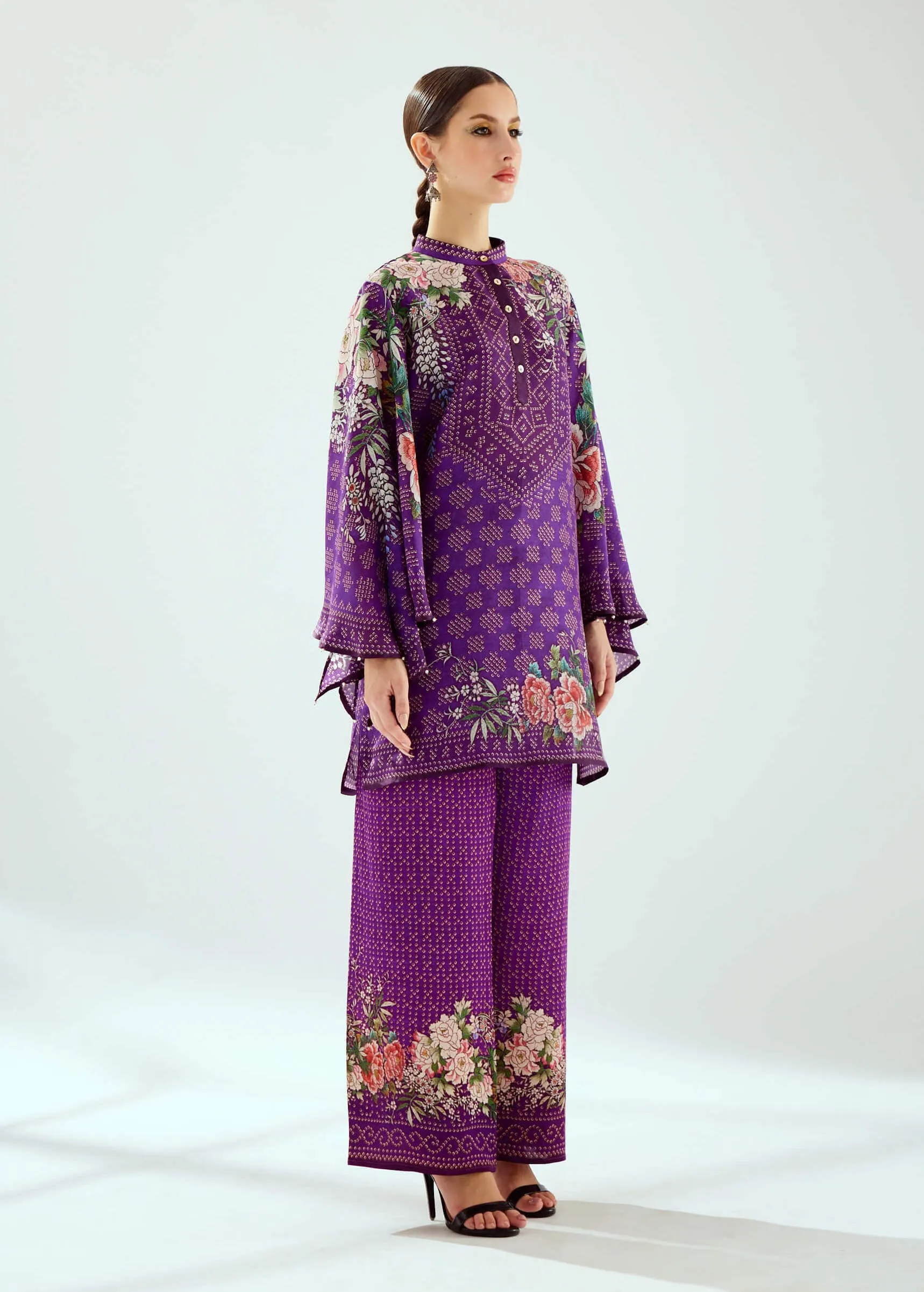 Permaz purple satin palazzo and tunic