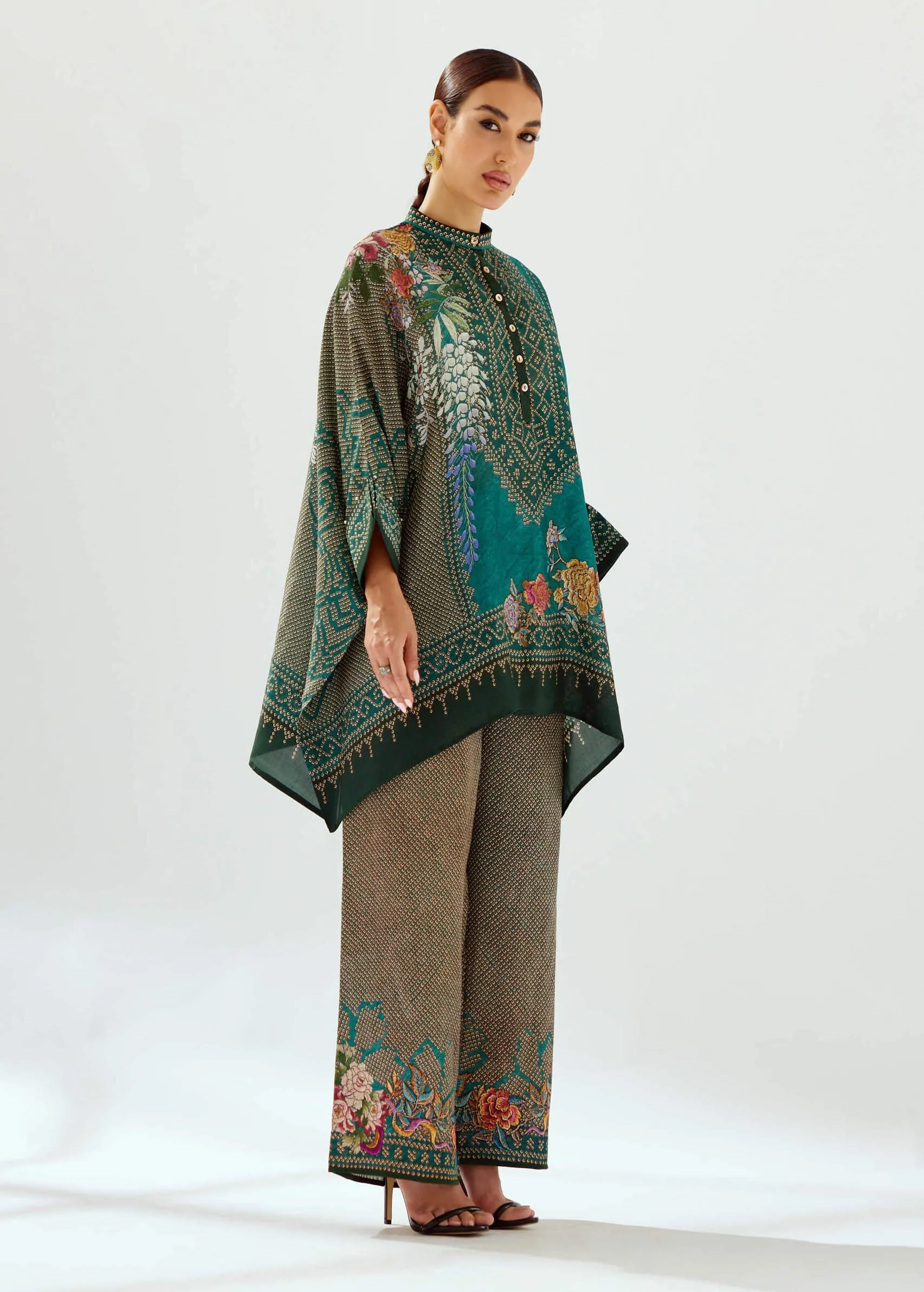 Permaz teal satin palazzo and tunic