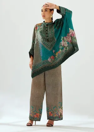 Permaz teal satin palazzo and tunic
