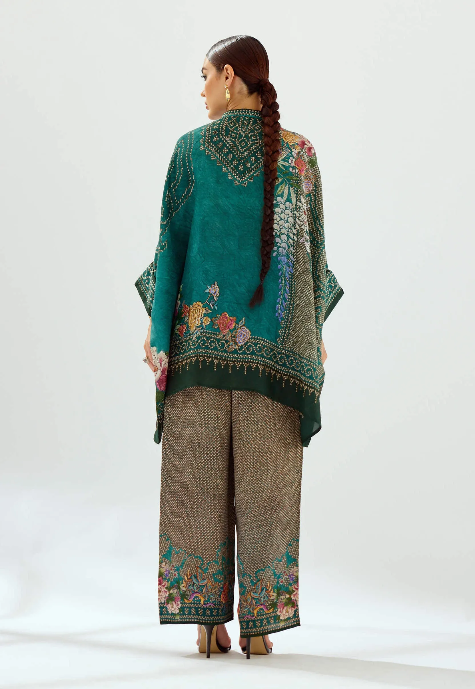 Permaz teal satin palazzo and tunic