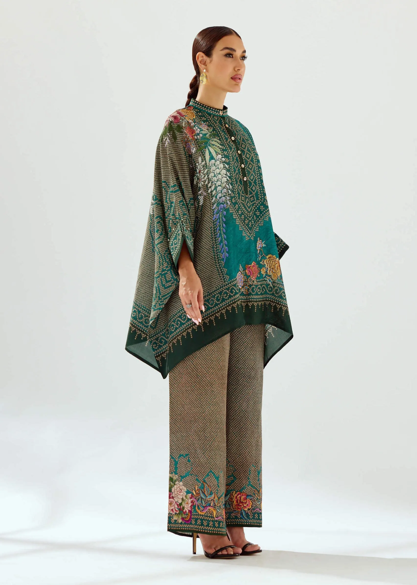 Permaz teal satin palazzo and tunic