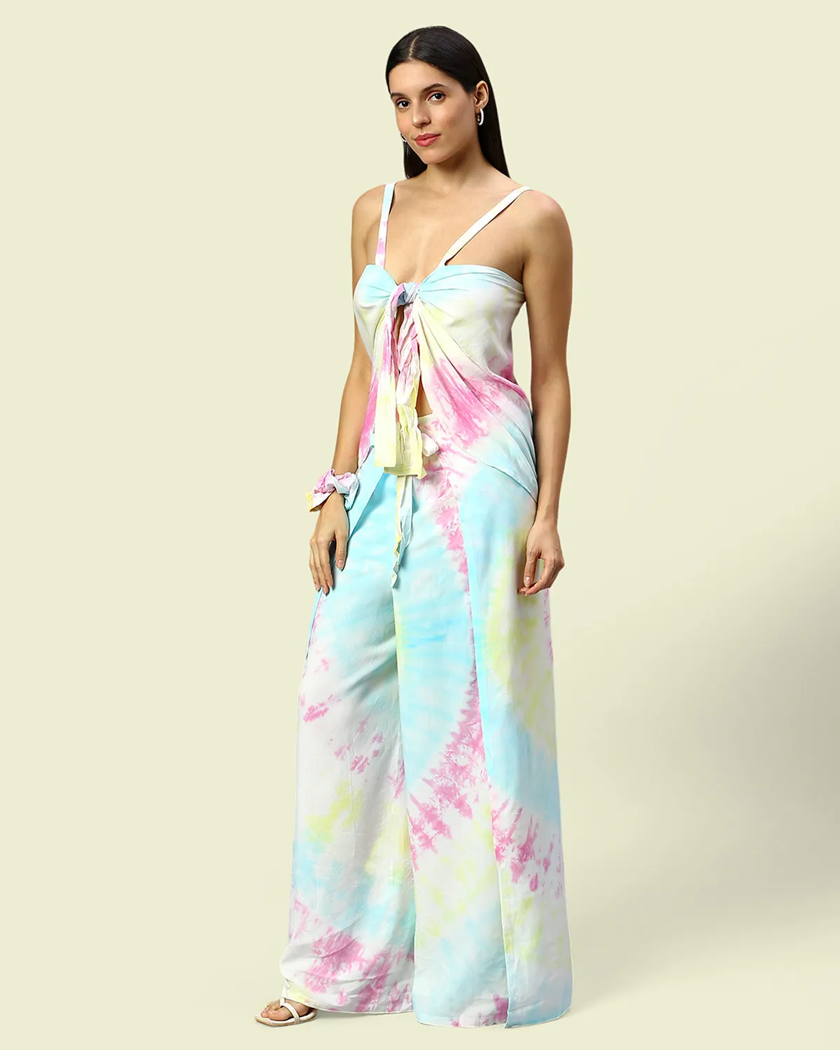 Pink Tie Dye Wrap Pants With Top