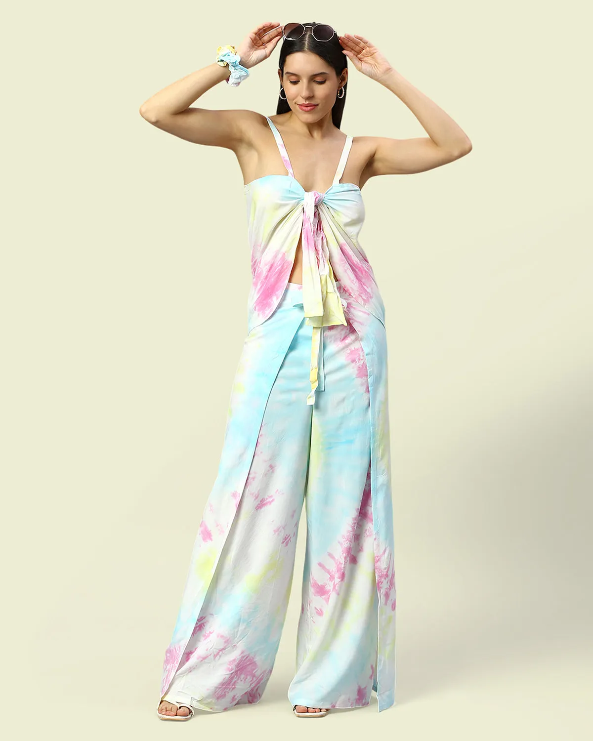 Pink Tie Dye Wrap Pants With Top