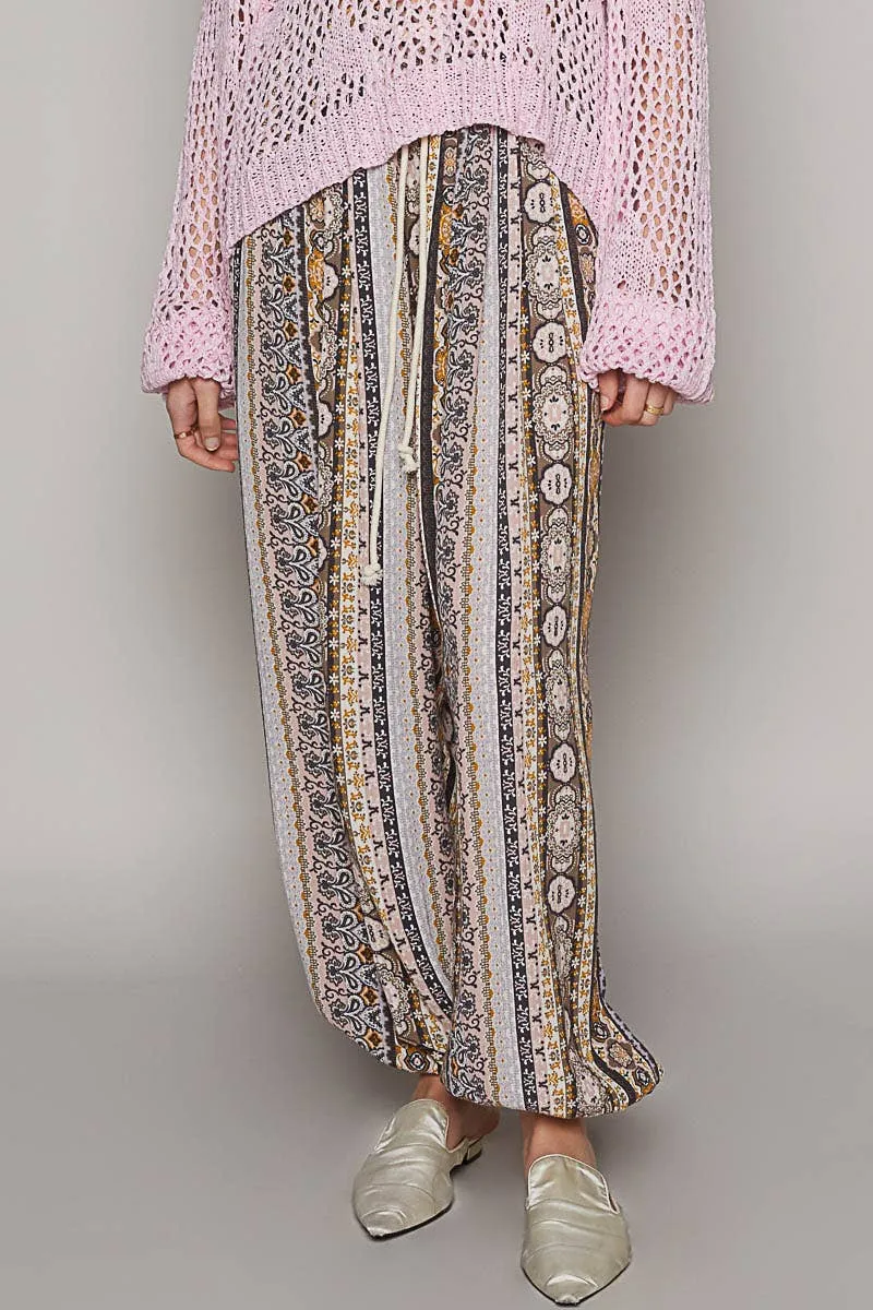 POL Cream Multi colored printed woven casual pants