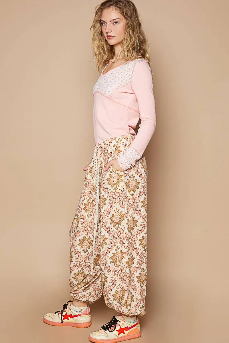 POL Cream Multi colored printed woven casual pants