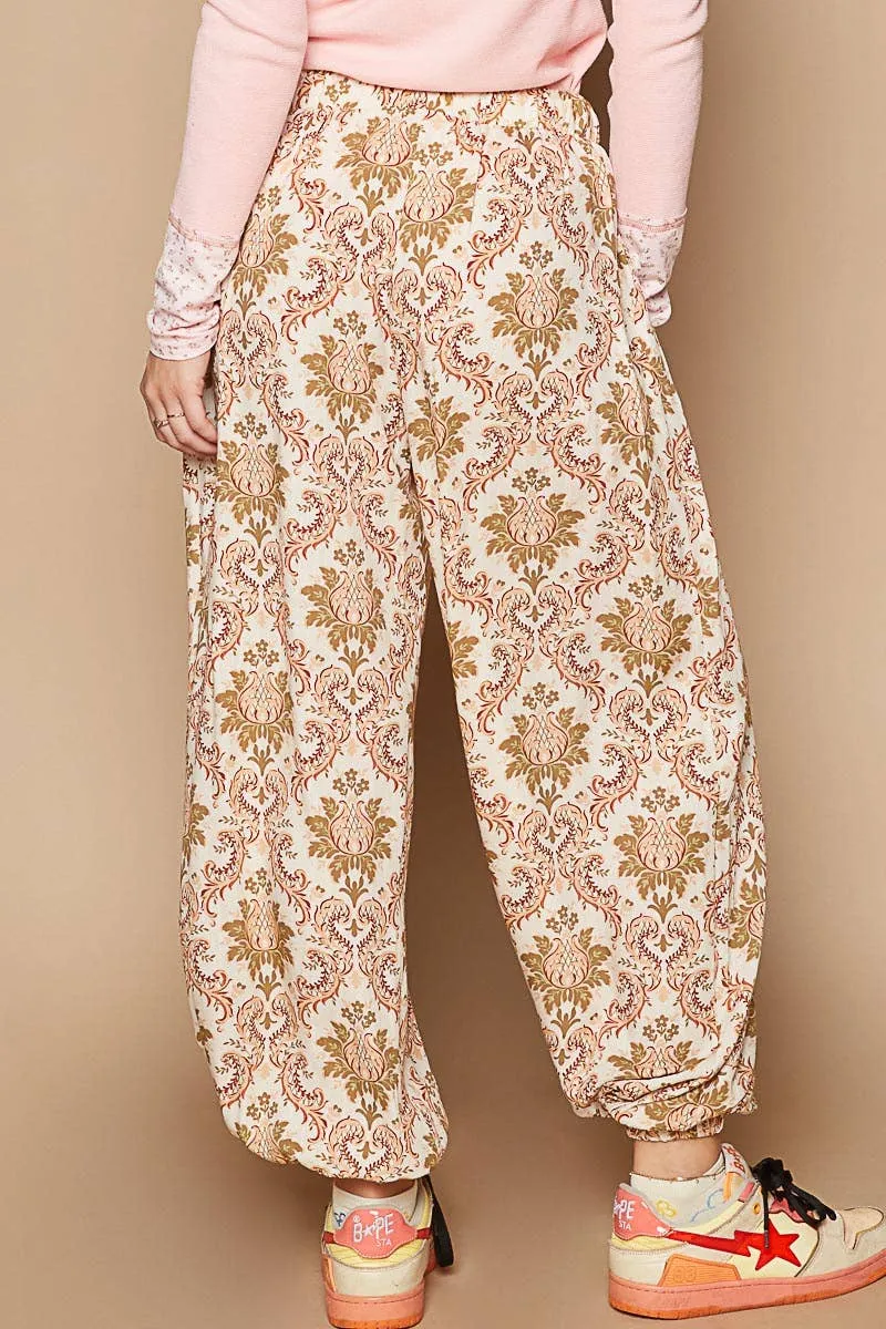 POL Cream Multi colored printed woven casual pants