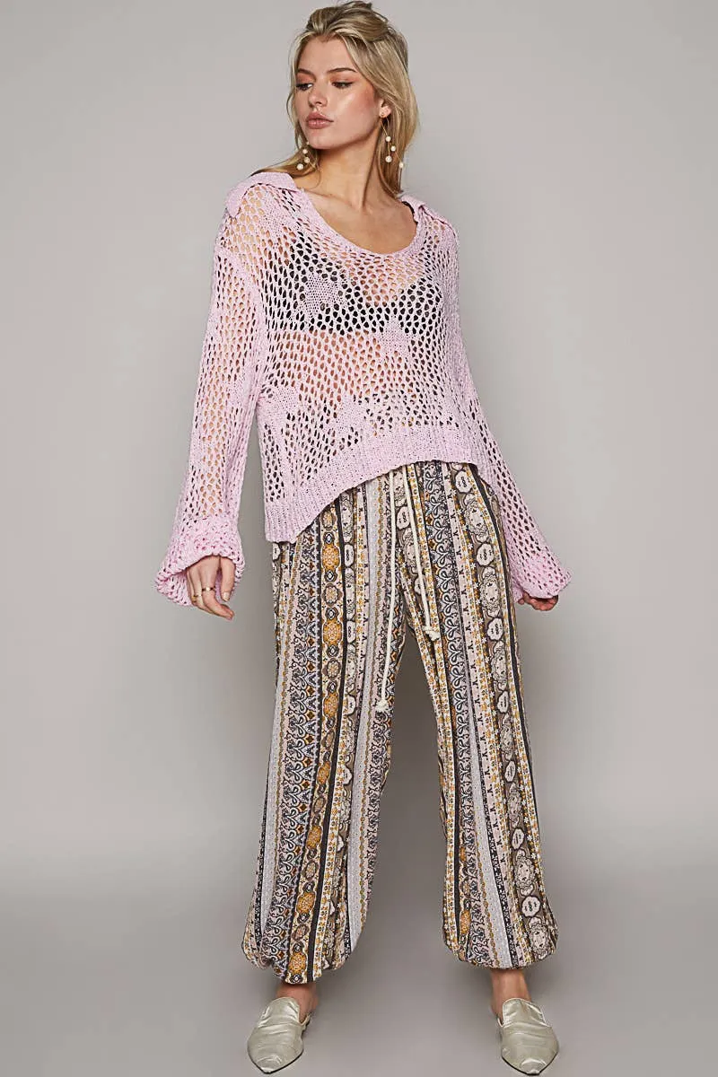 POL Cream Multi colored printed woven casual pants
